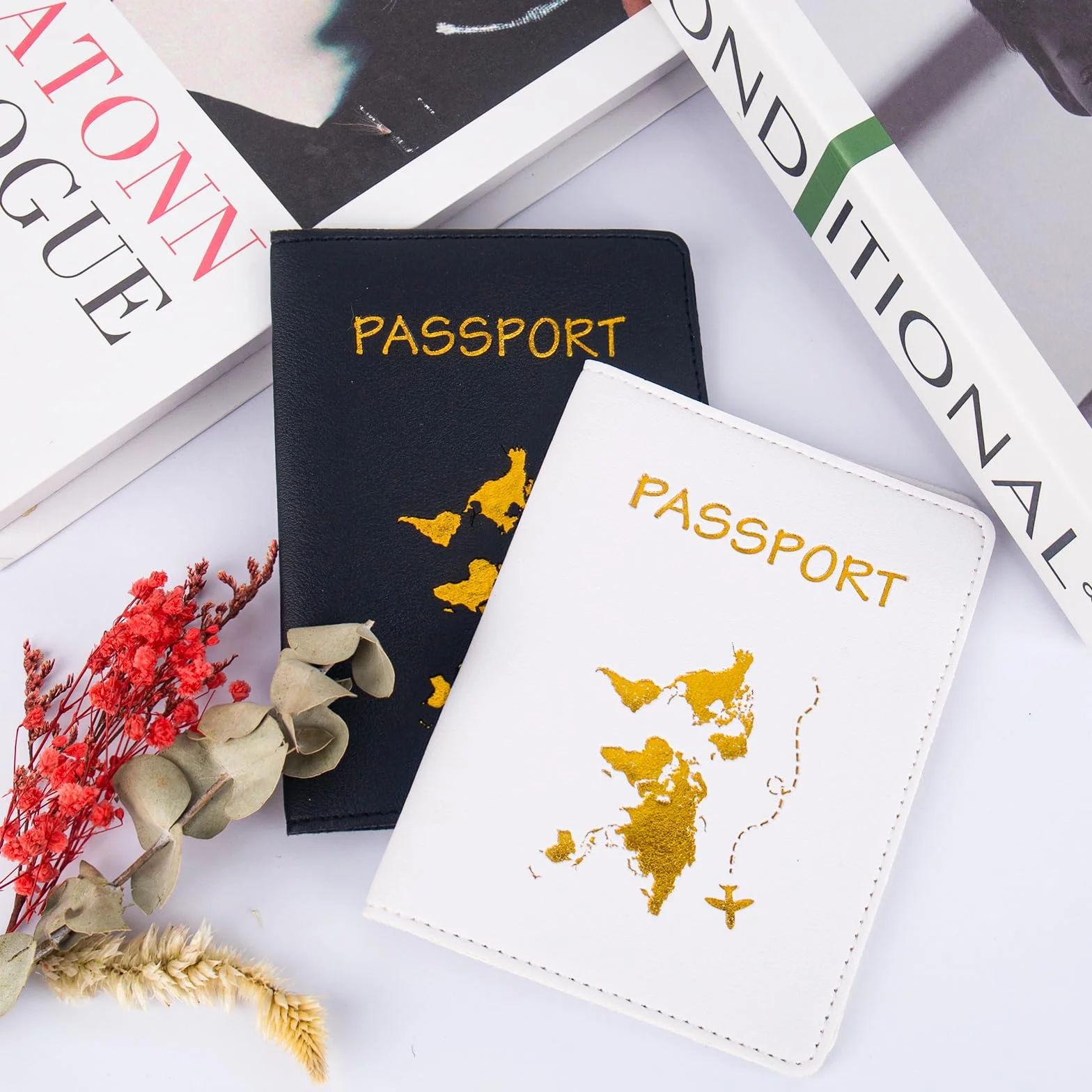 Protege Passeport Lot de 2 Cuir Porte Passeport pour Cartes De Crédit Noir Blanc