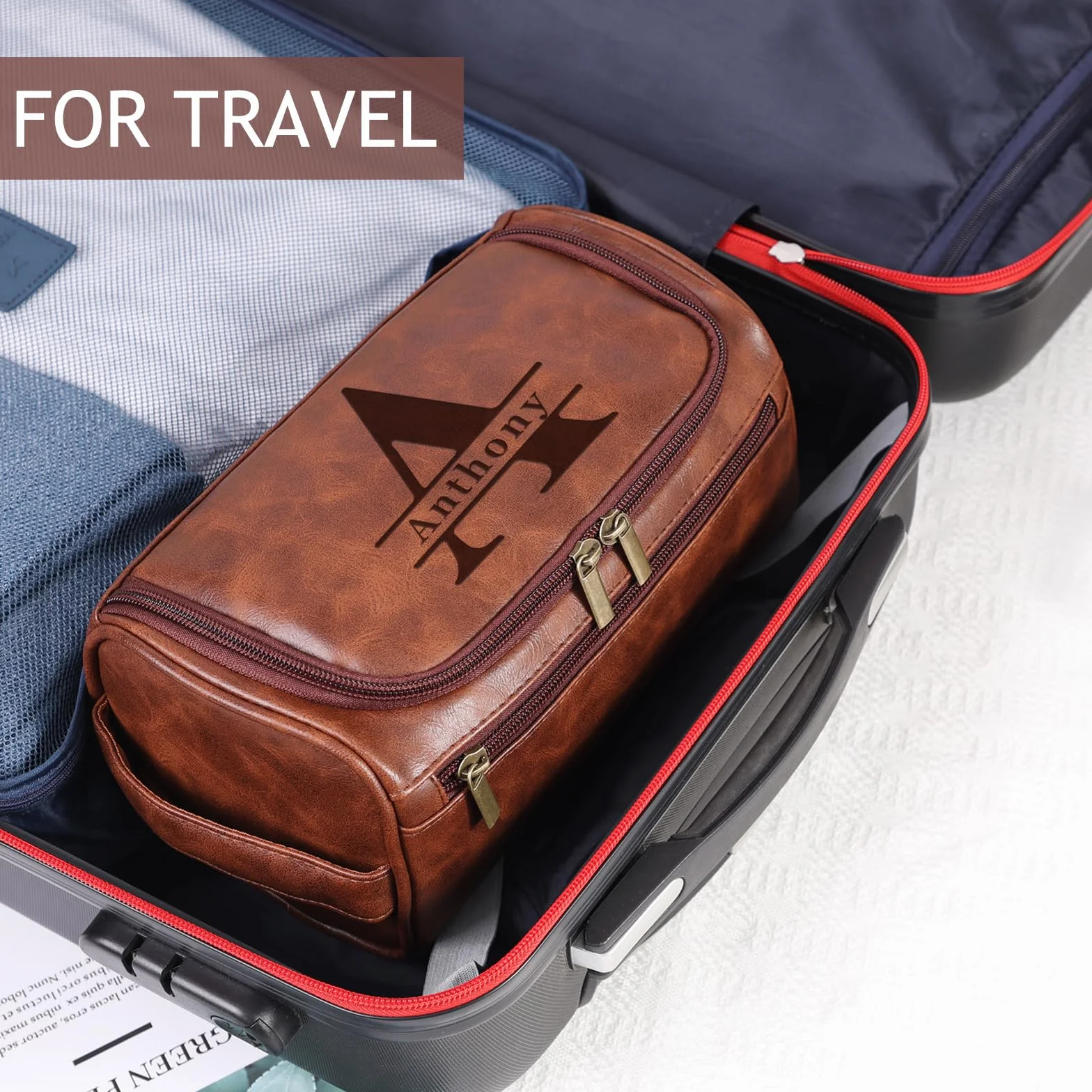 Trousse de Toilette personnalisée pour Homme, Dopp Kit de Voyage, Cadeau Initiales pour Garçons d'Honneur