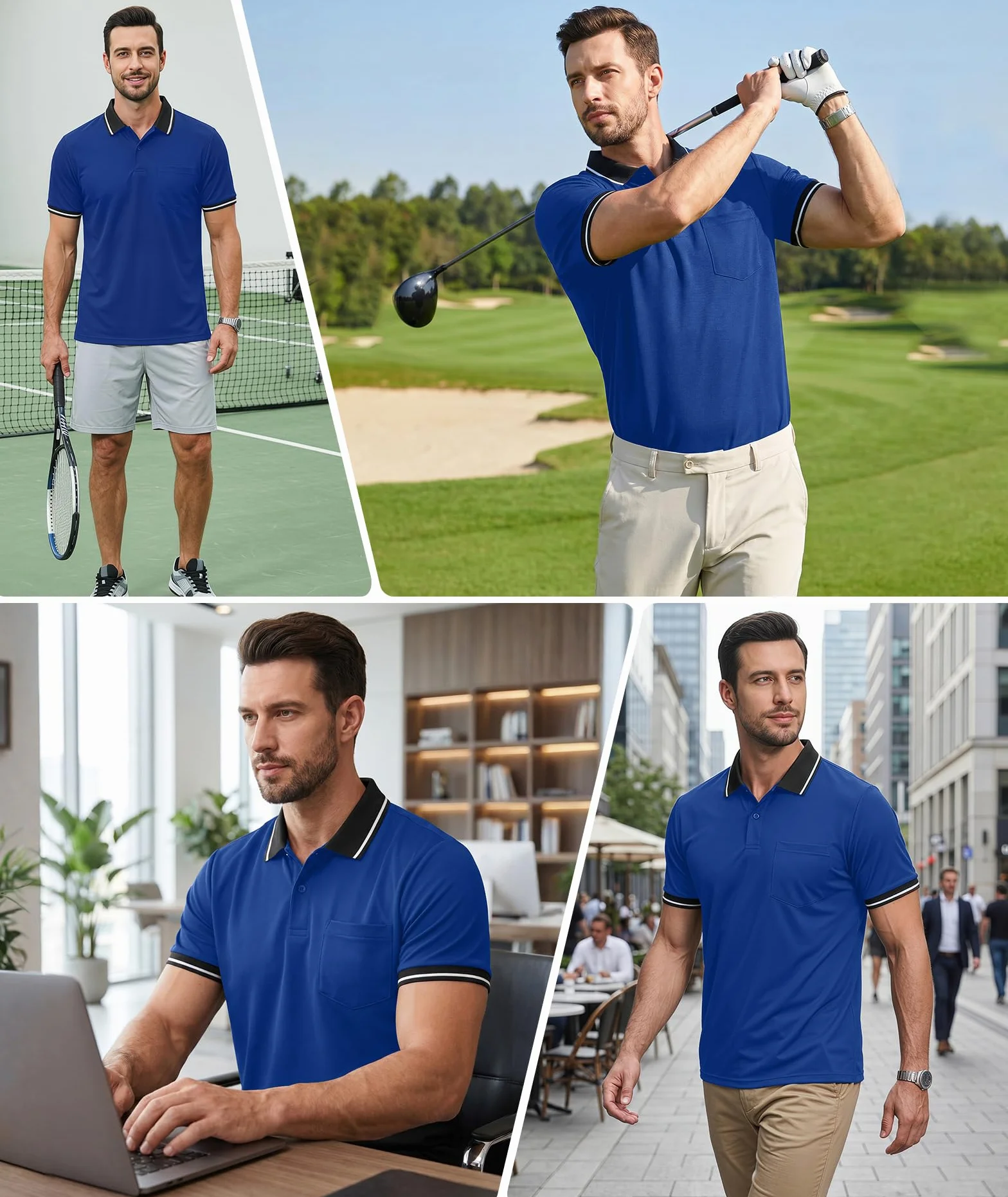 Polo Homme Manches Courtes Respirant T Shirt Séchage Rapide Tshirt Tennis