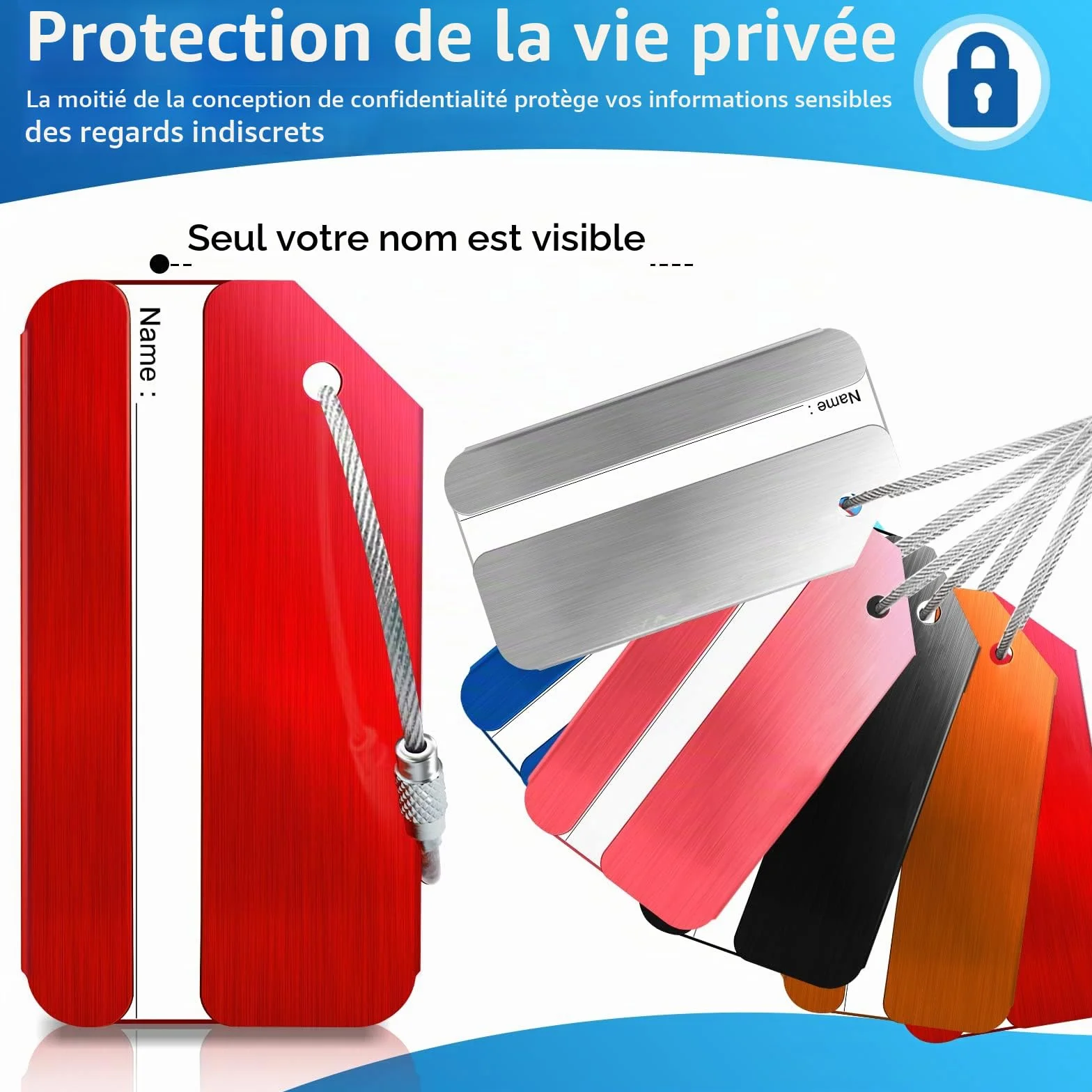 Étiquettes à Bagages Aluminium 6 Pièces, Étiquette de Valise pour Bagages, Sacs à Main, Valises