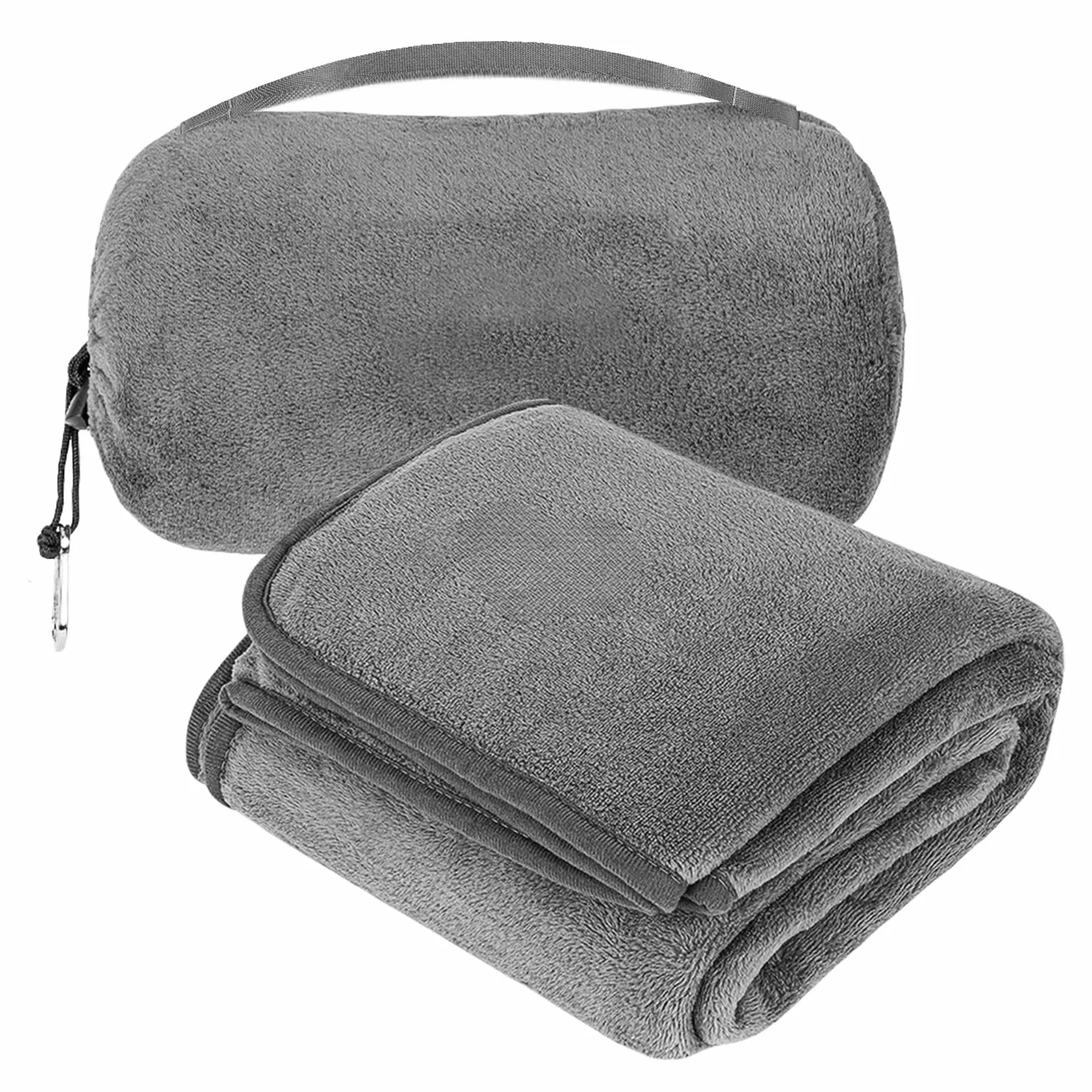 Couverture De Voyage 2En1 Ultra Légère Compacte avec Oreiller pour Hommes Femmes (Gris)
