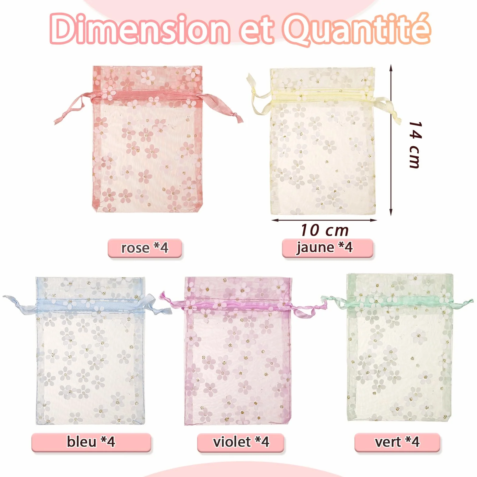 Sachet Organza pour Dragées Lavande Vide 20pcs 10x14cm Pochette Tulle Cadeaux