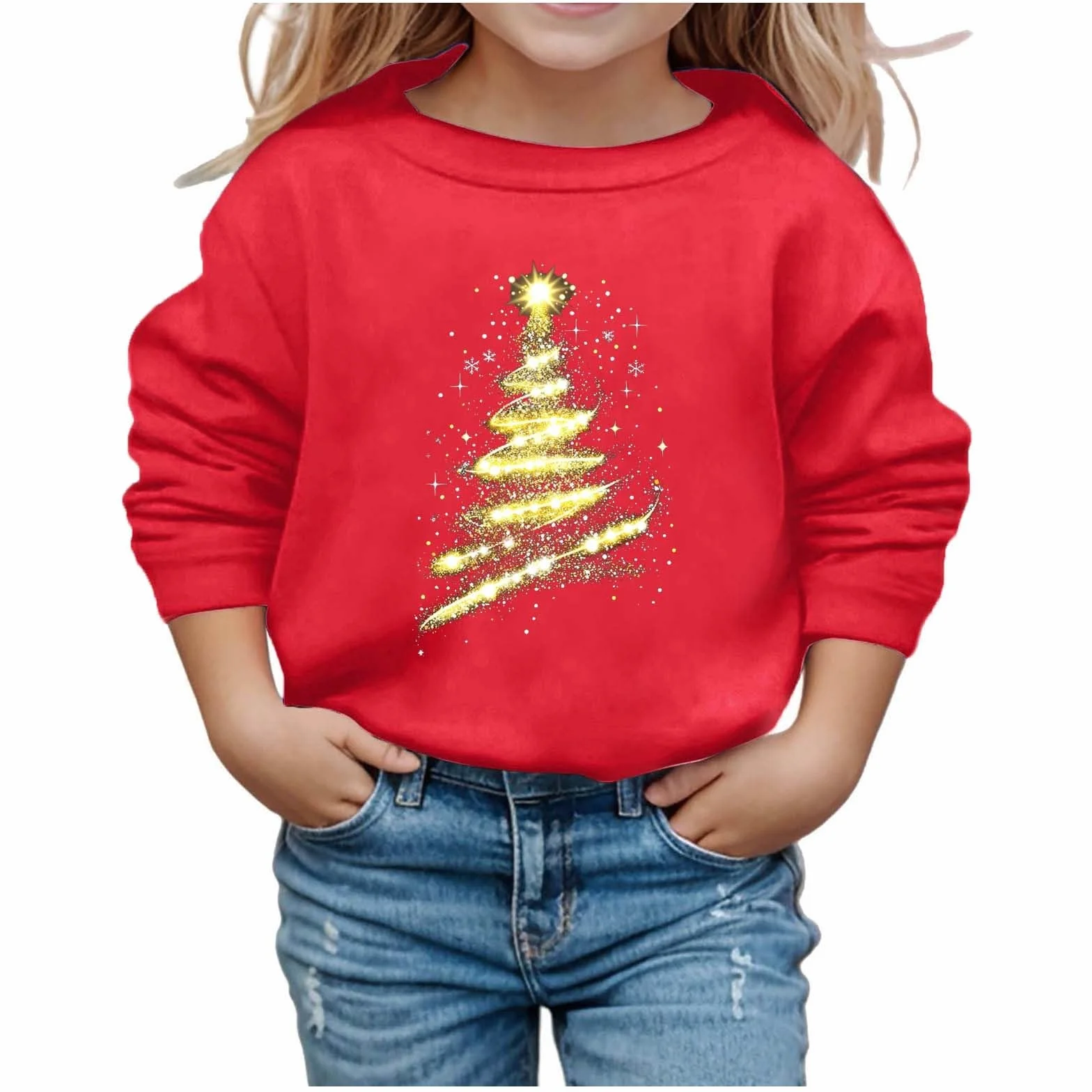 Sweat à Capuche Fille Manches Longues Col Rond Impression Noël Automne Hiver