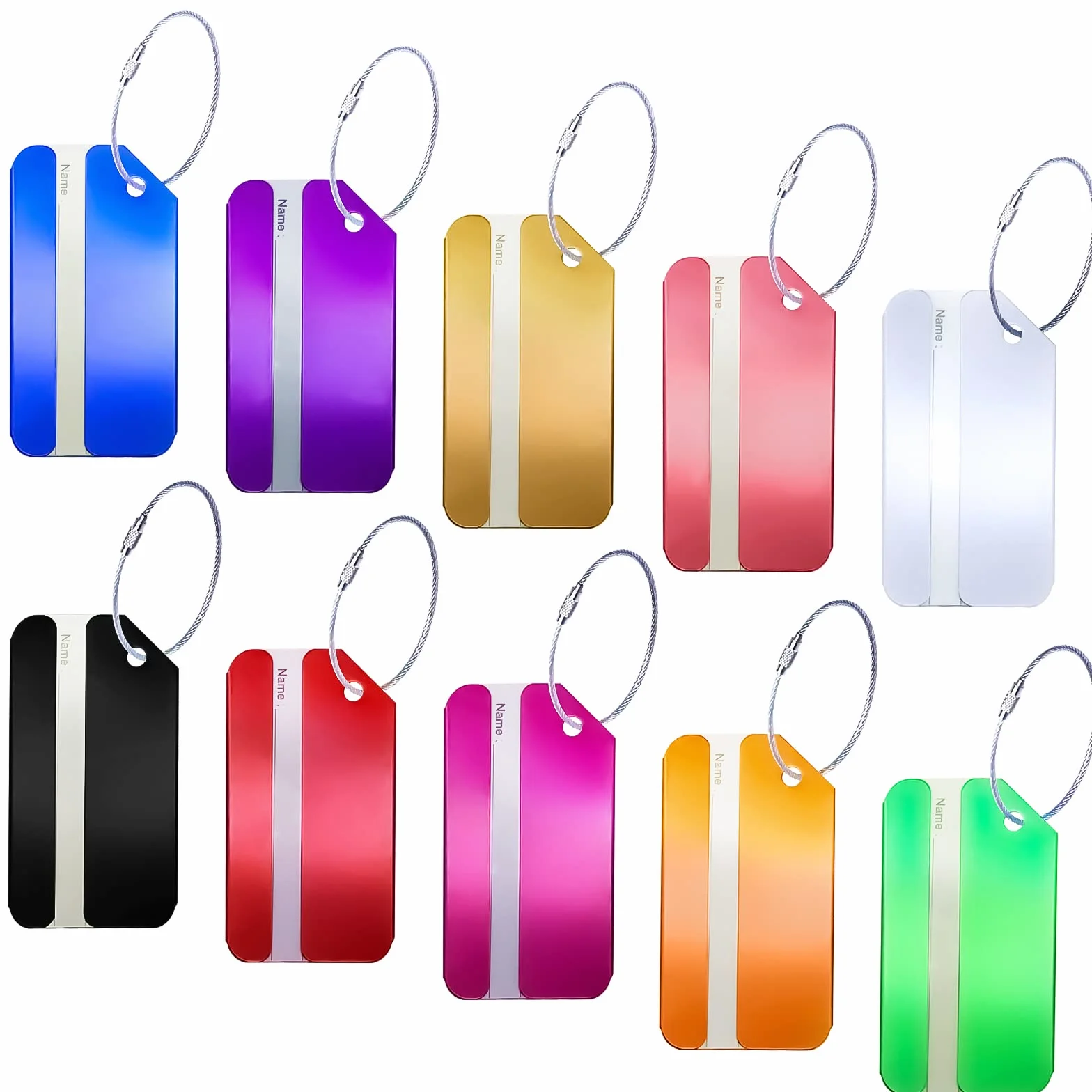 Étiquettes de Bagage en Aluminium Lot de 10 pour Valises - Luggage Tag Métal avec Porte-Nom