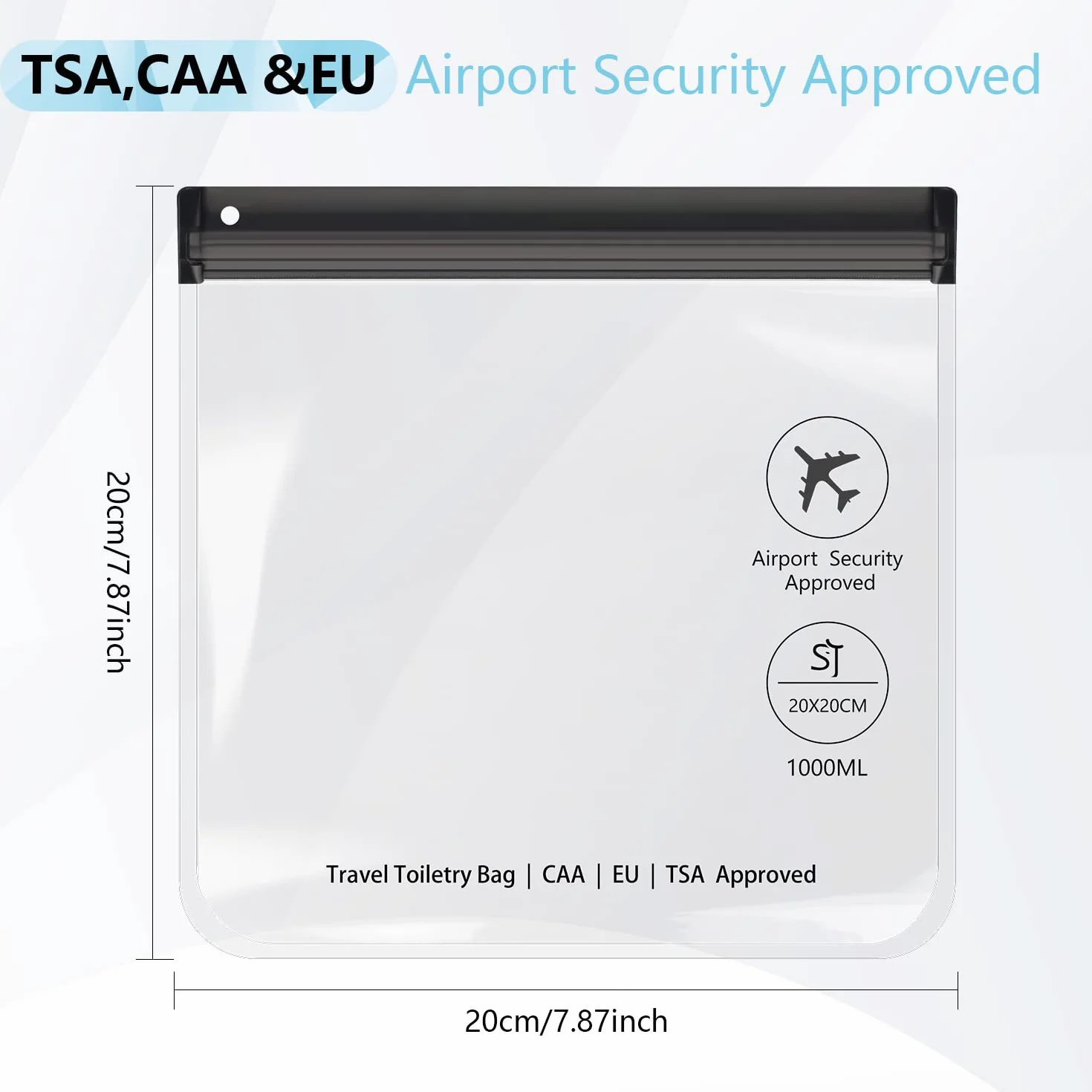 Lot de 2 Trousses de Toilette Transparentes pour Voyage Avion TSA 20 x 20 cm Sac Cabine