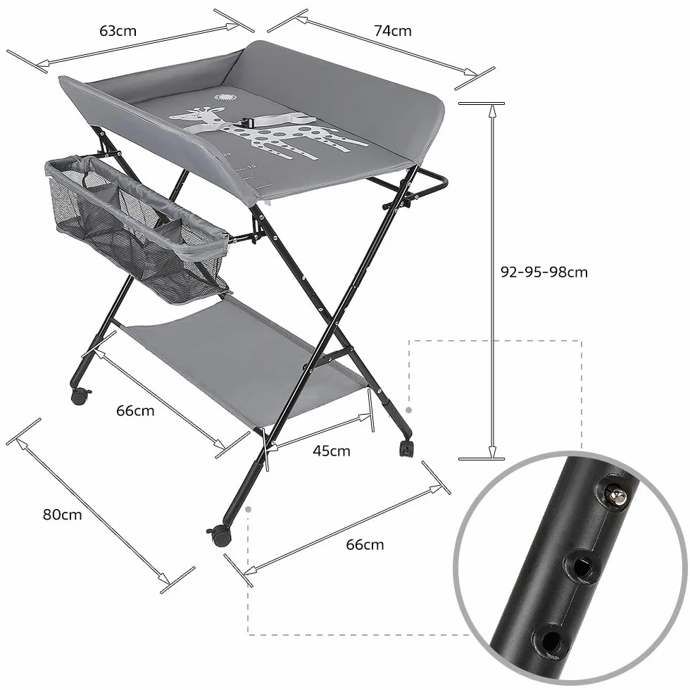 Table à Langer Pliante RELOVE avec Panier de Rangement 25kg 80x66x98 cm Gris