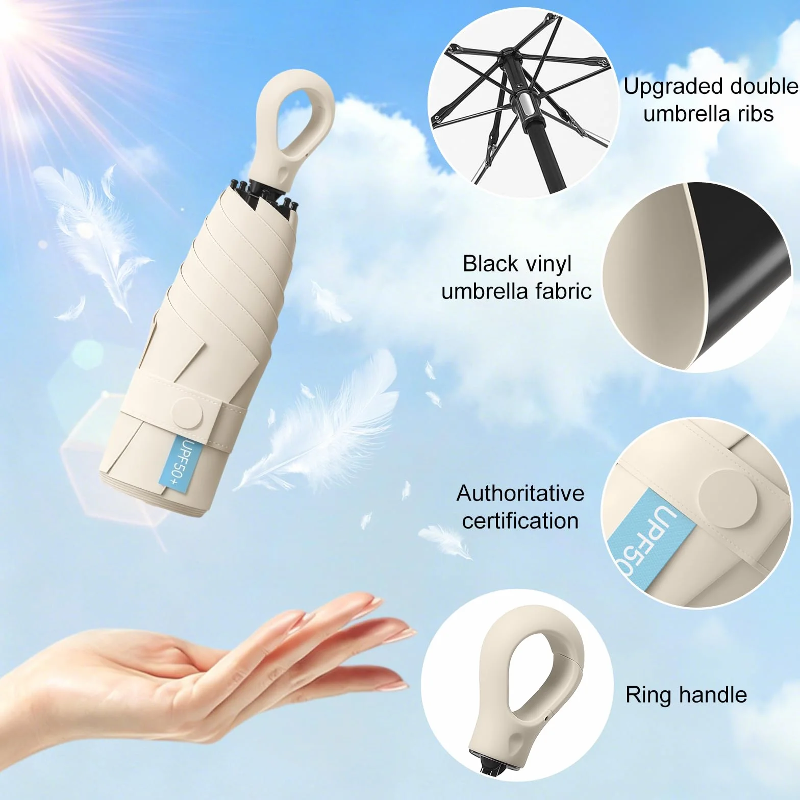 HCQC Parapluie Pliable Mini Anti-UV Compact Léger Voyage Homme Femme Protection Soleil Pluie Kapsel-Etui