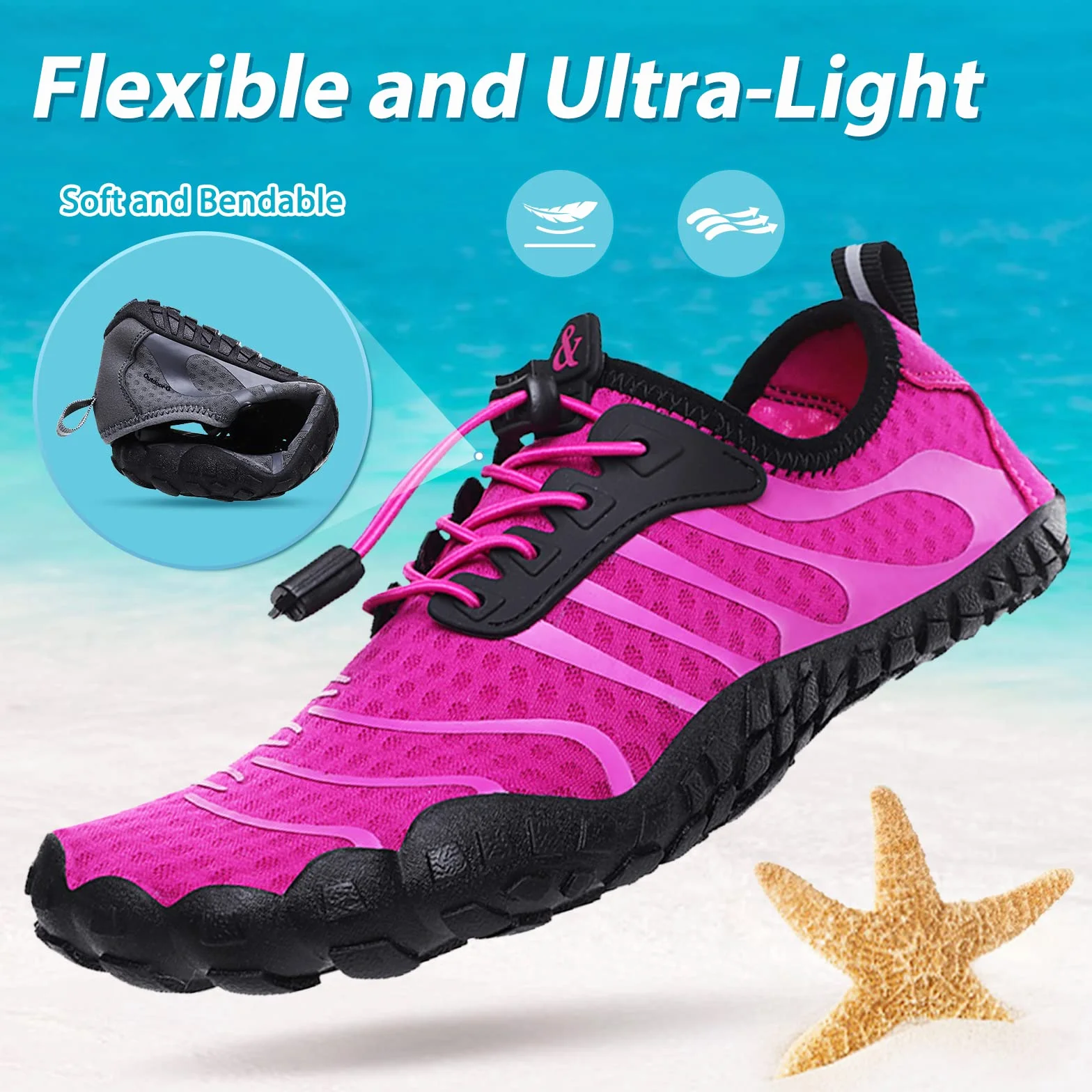 Hanani Chaussures Aquatiques pour Homme et Femme Séchage Rapide Chaussures de Surf Antidérapant