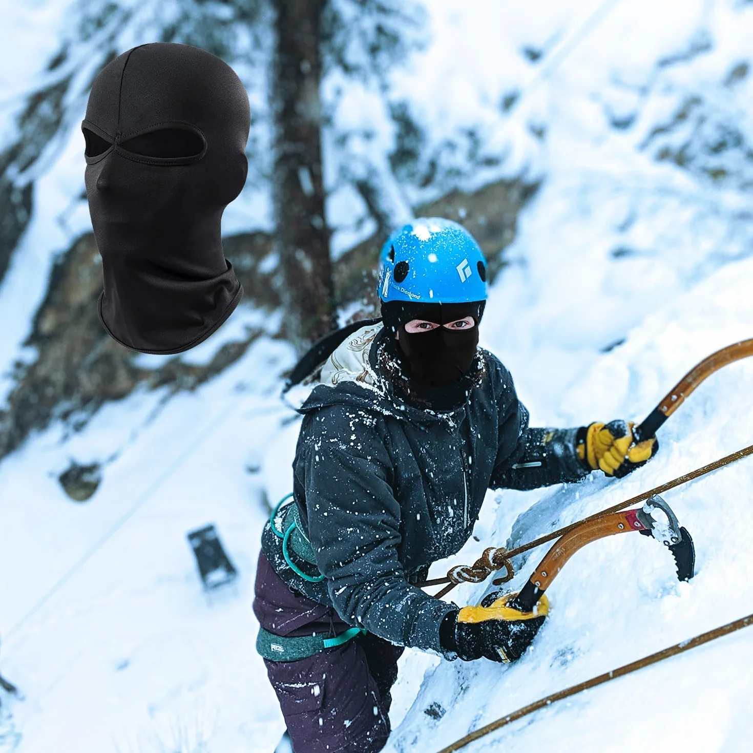 Masque de Ski Cagoule 3 Pièces avec 2 Trous Hommes Femmes Moto Protection UV Léger Respirant