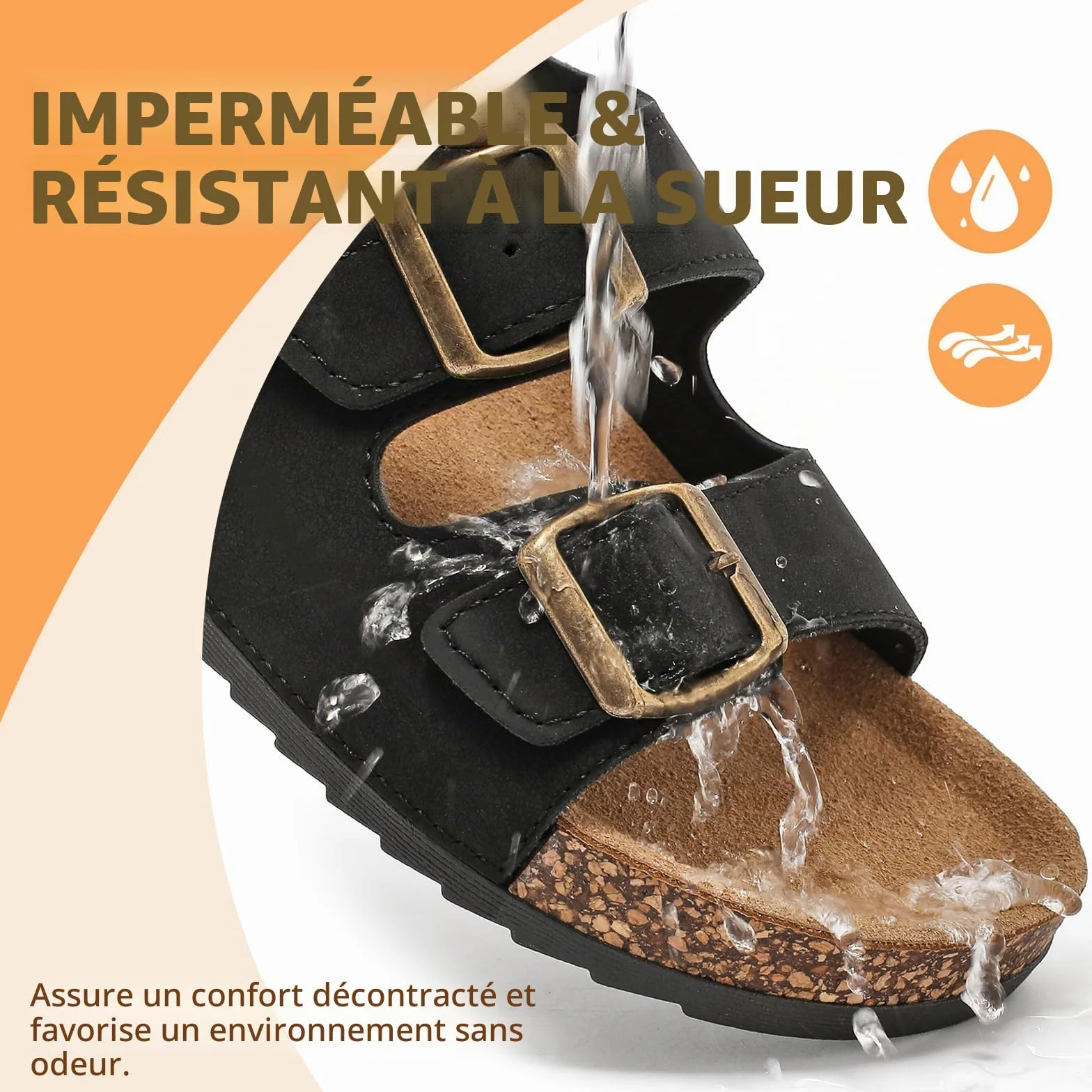 Sandales Femme Antidérapantes Été Liège Plateforme Boucles Chaussons