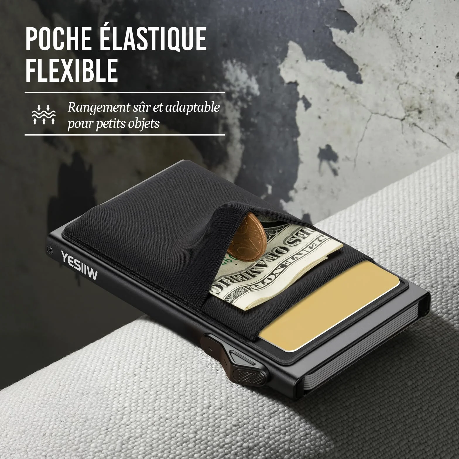 YESIIW Portefeuille Homme Aluminium Pop Up Porte-Cartes avec Blocage RFID Noir