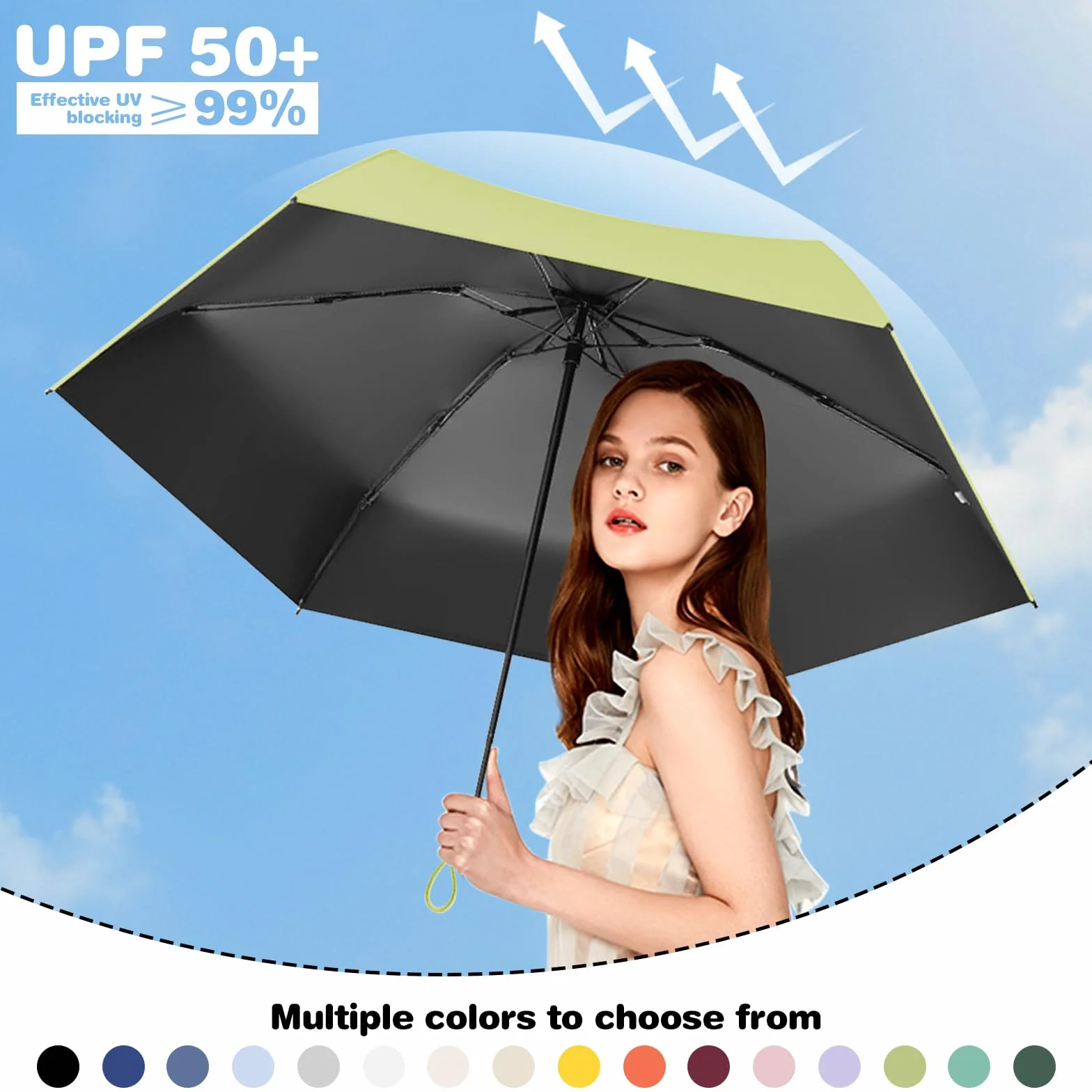 Parapluie Anti UV Pliant Léger Compact Poignée Rétractable