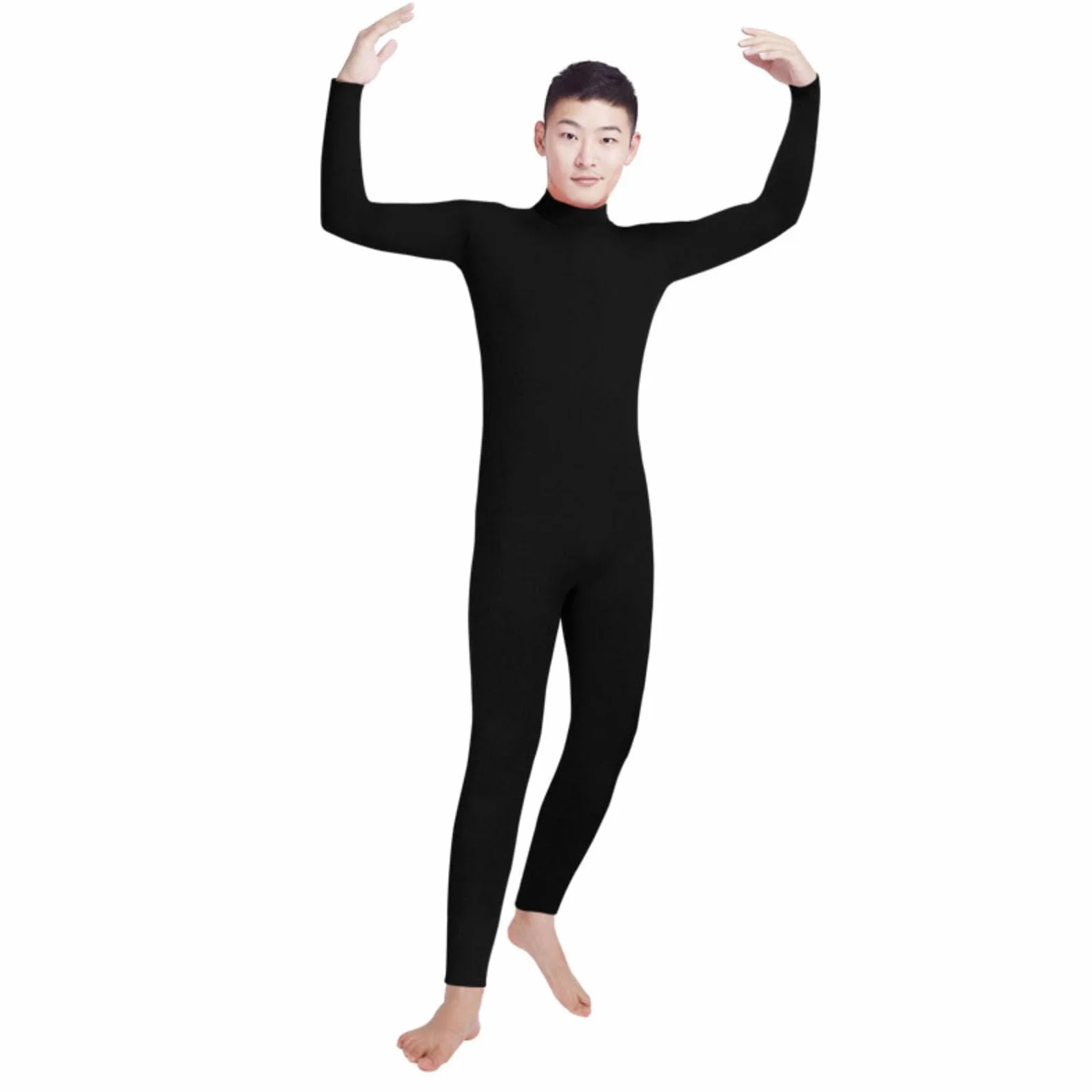 Combinaison intégrale Zentai en élasthanne pour homme à col roulé manches longues sans pieds