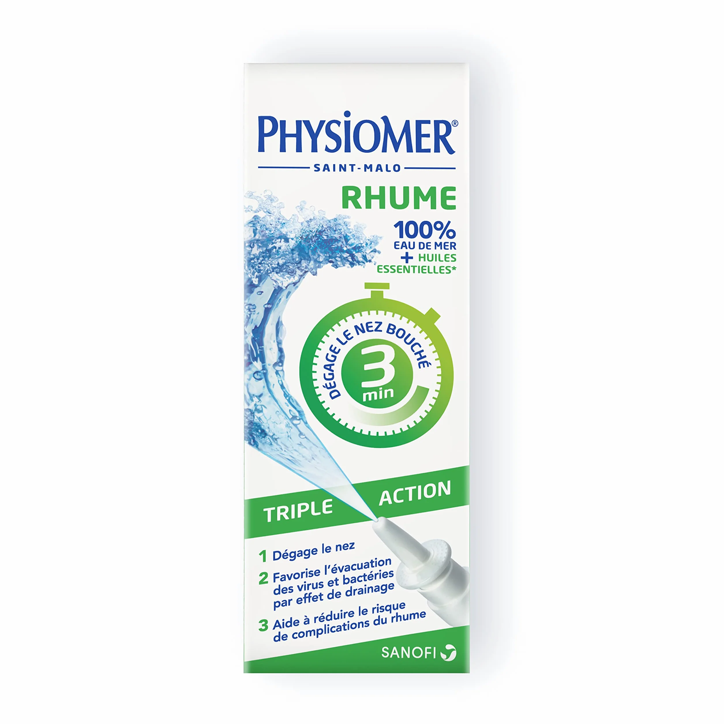Physiomer Rhume Triple Action Spray nasal 100% eau de mer 20 mL Dispositif médical