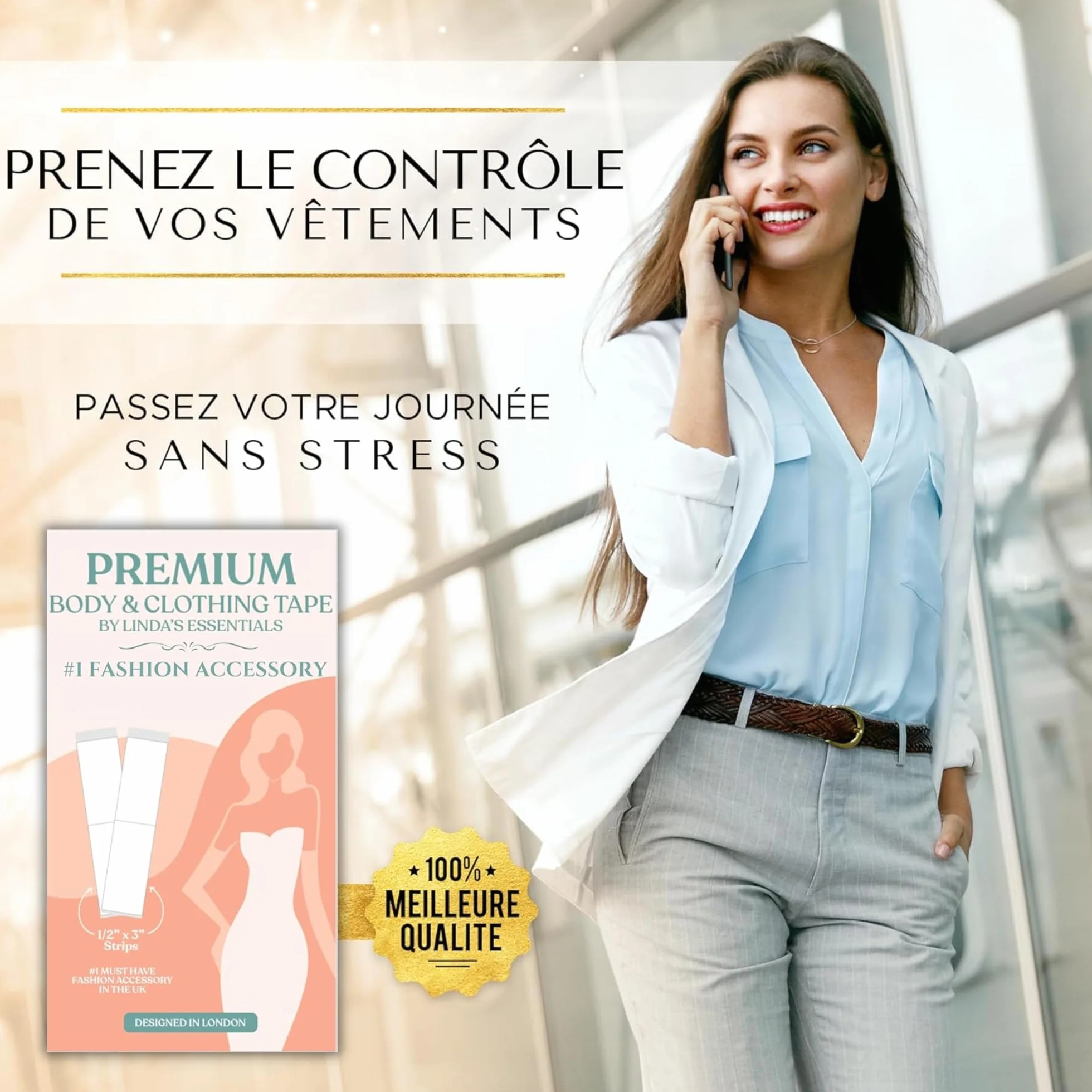Linda's Essentials Adhésif double face peau pour body tape 50 pièces - Fashion Tape vetement peau