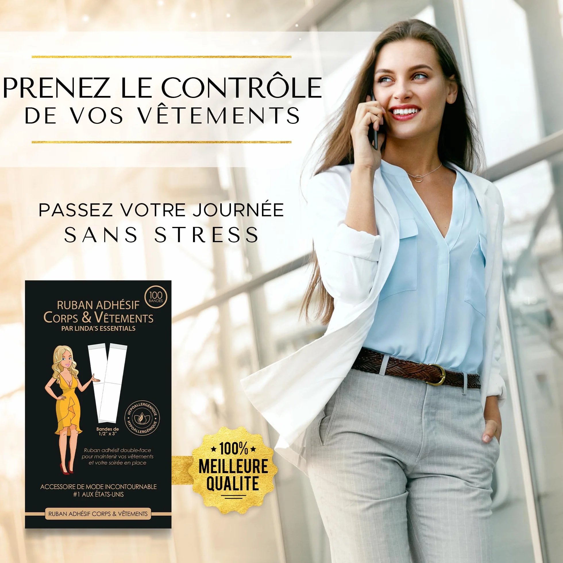 Linda's Essentials Adhésif Double Face Peau Body Tape Scotch Vetement (100 pièces)