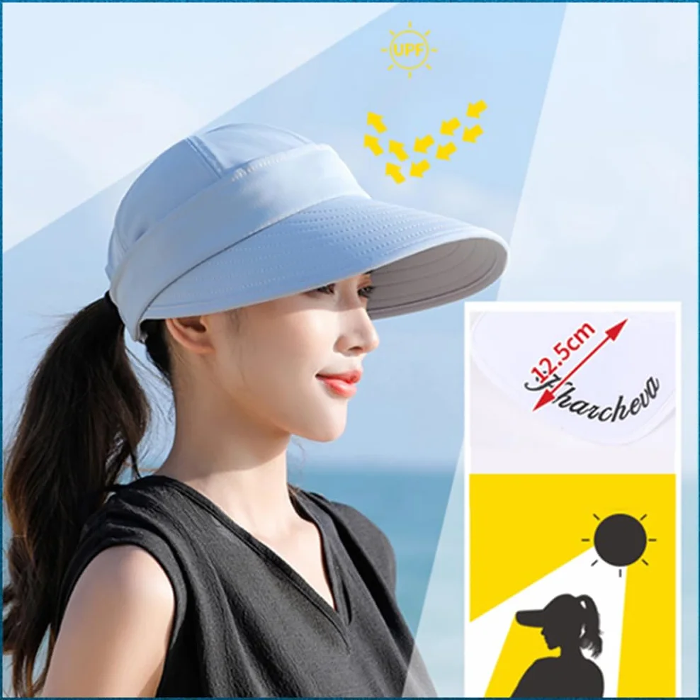 Casquette Visière Sport Été Chapeau de Soleil Démontable Femme Large Bord Pliable Protection UV