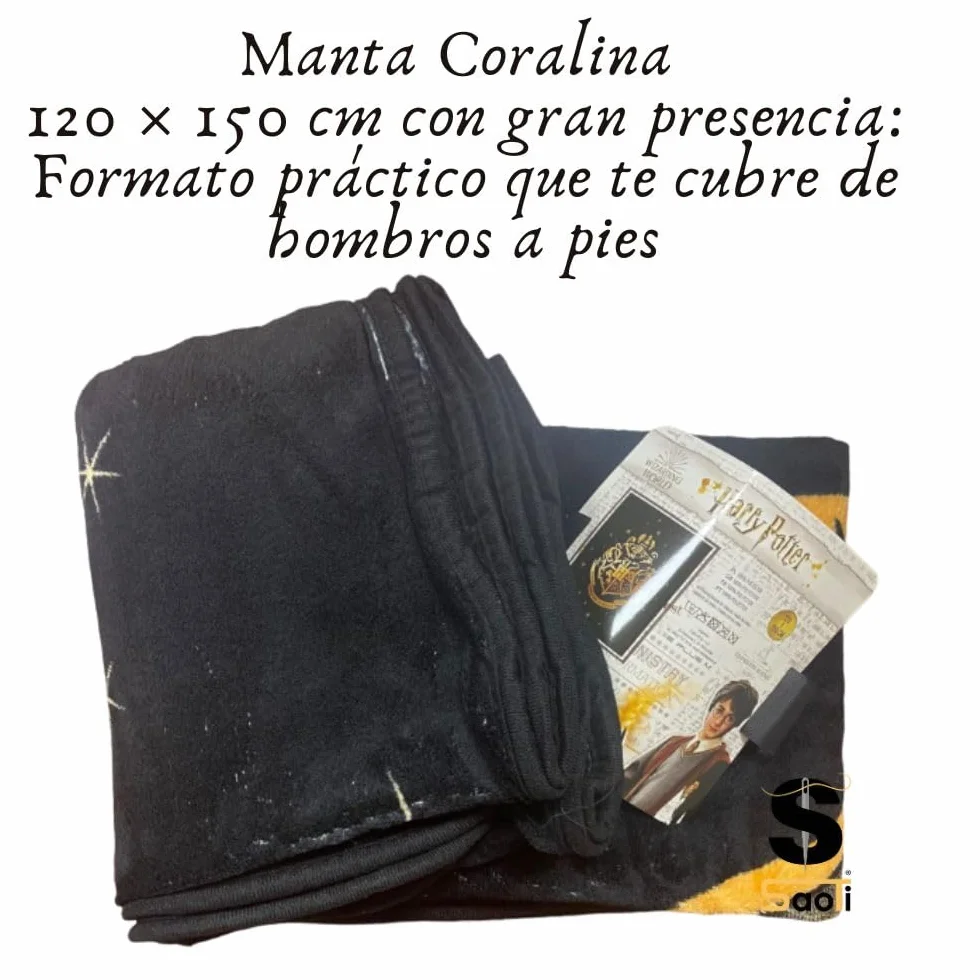 SaoTi Couverture Coralina Harry Potter 120 x 150 cm bouclier personnages différents modèles couleurs fond noir