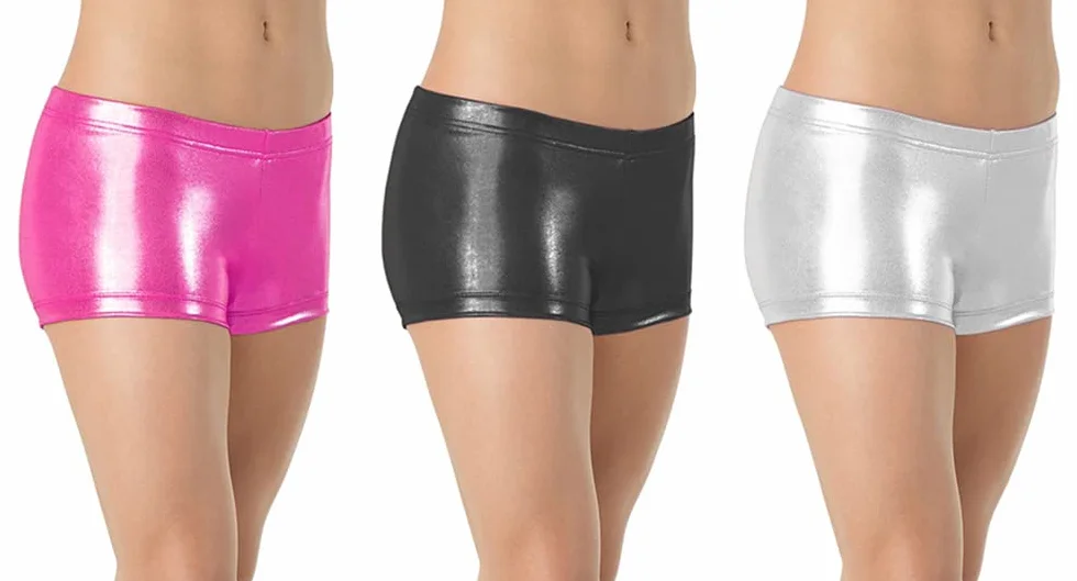 Short de Danse métallique Brillant pour Fille - Taille élastique - Sport, Yoga, Gymnastique