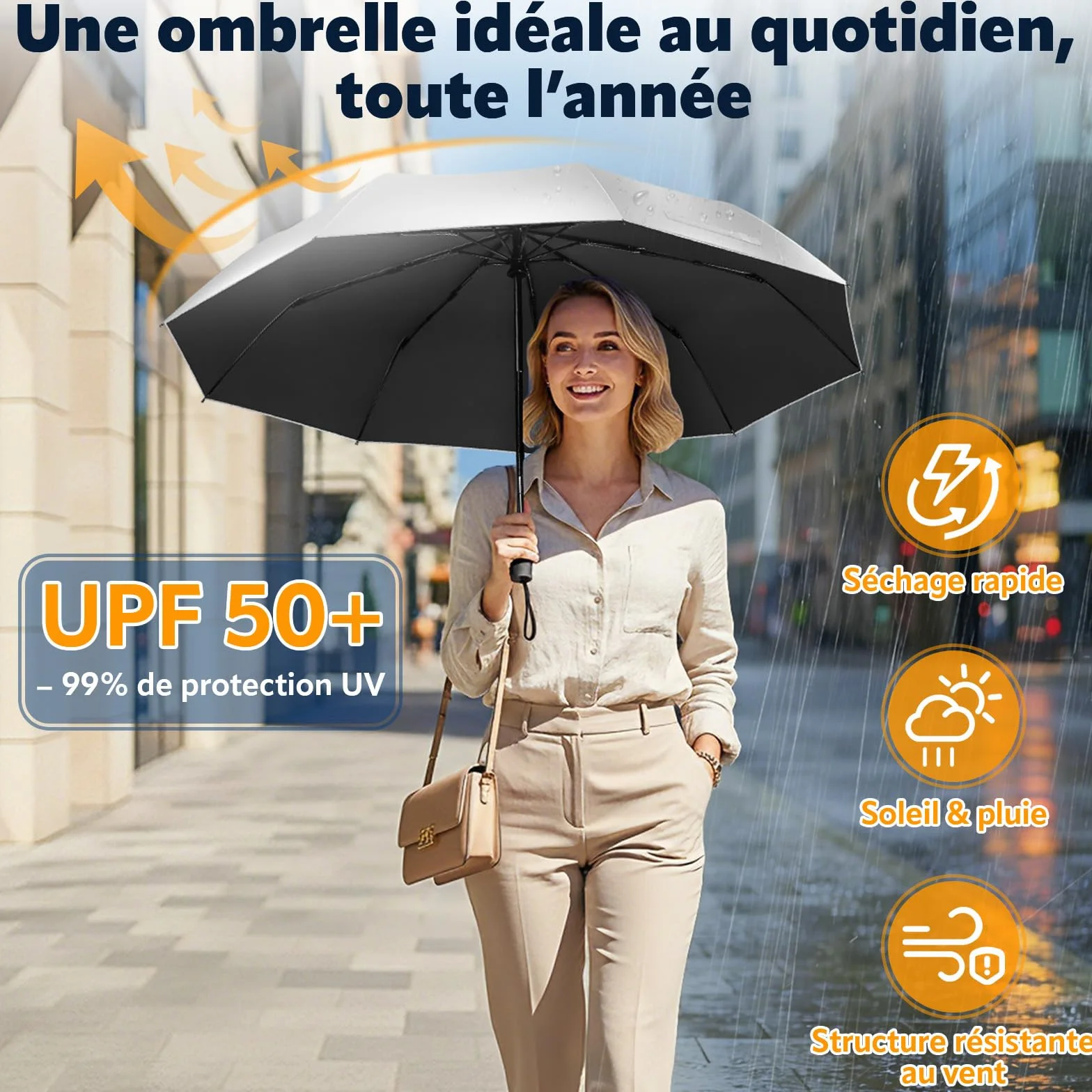 ZOMAKE Parapluie Automatique Pliant UPF 50+ Ombrelle anti UV Compact Solide anti Tempête Voyage