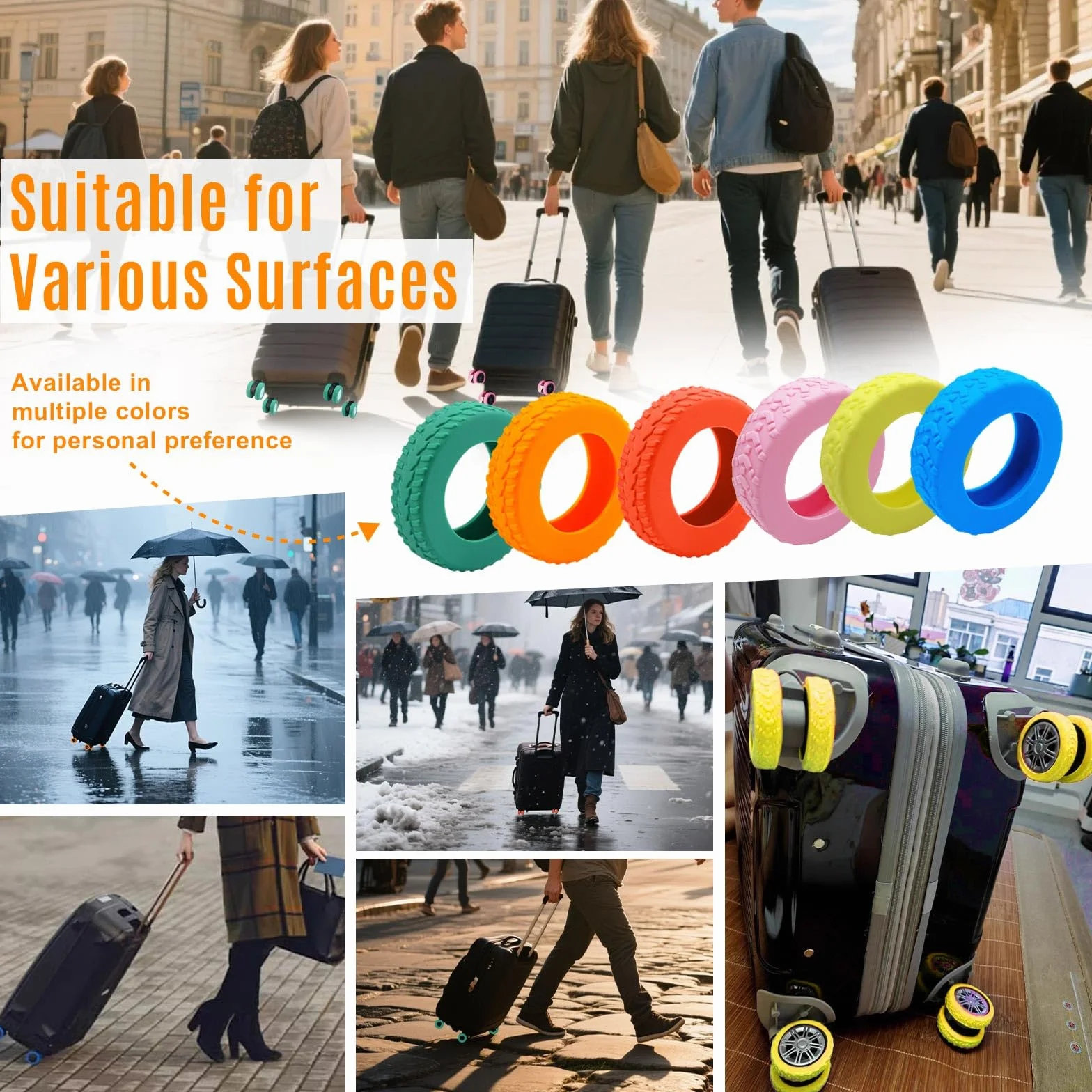 Housses de Protection Silicone pour Roues de Valise 8 Pièces Largeur Latérale 10 mm Réduction de Bruit