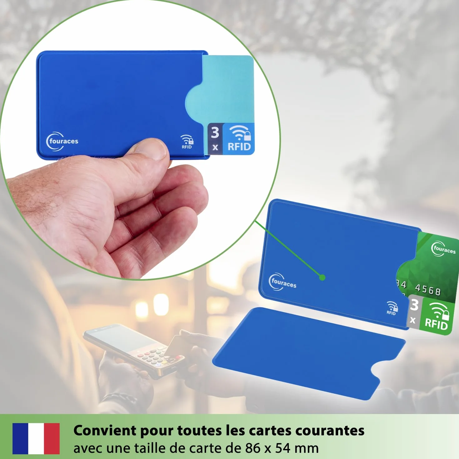 fouraces RFID Protection Carte bancaire 3 pièces Porte-Carte Anti fraude Anti RFID NFC Plastique Multicolore