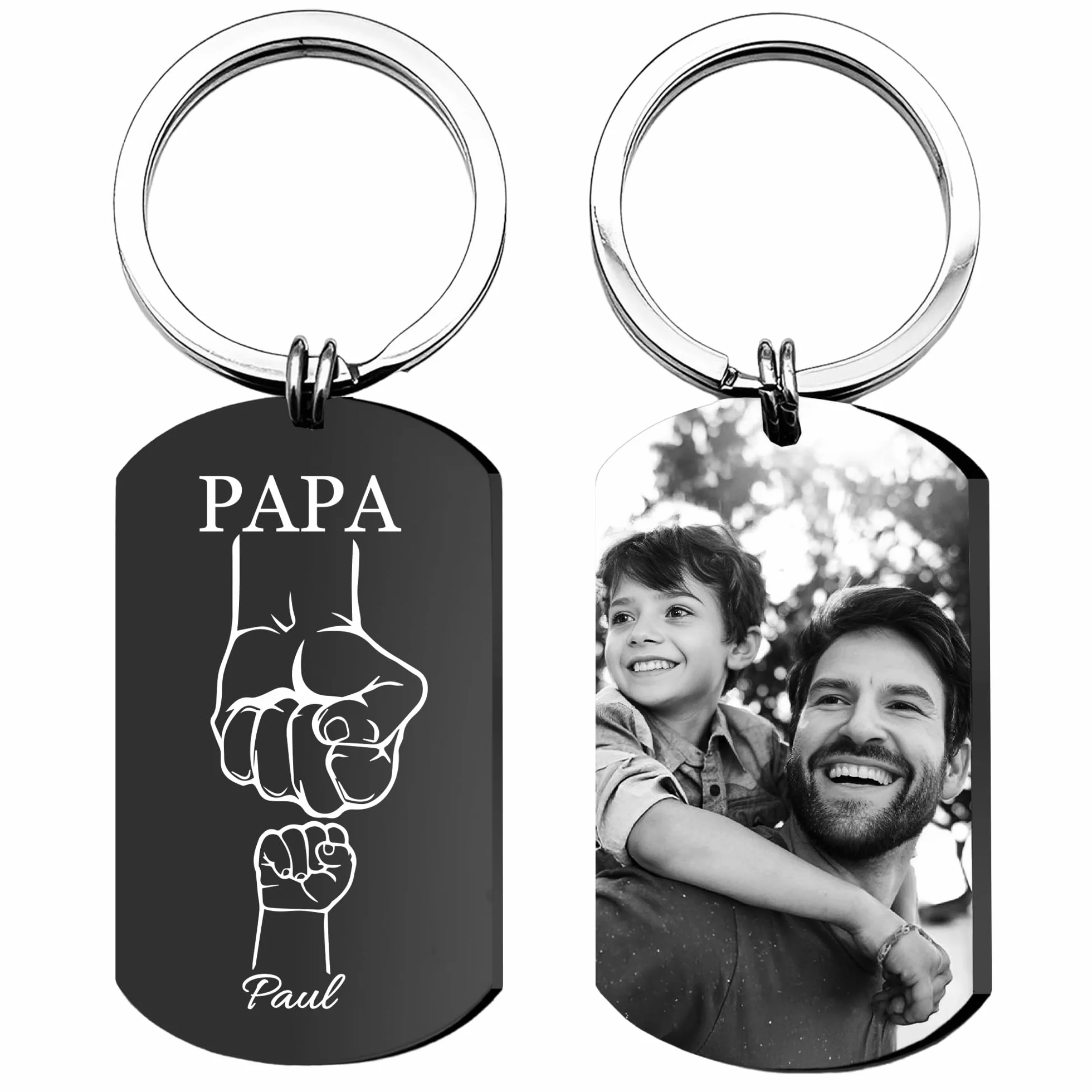 Porte-Clés Personnalisé Photo Texte Gravé Cadeau Fête des Pères Papa Homme