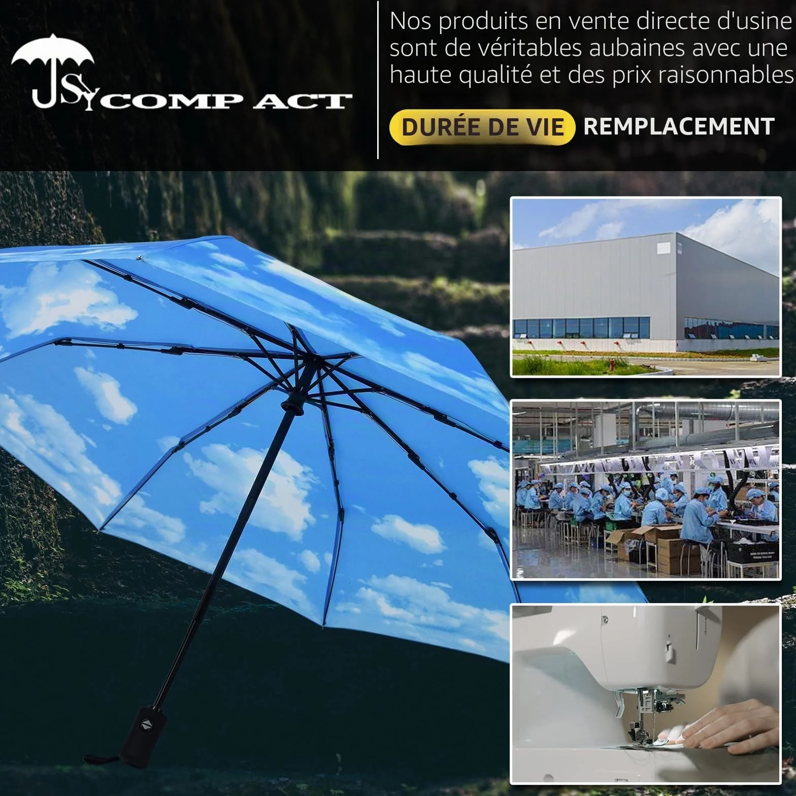 SY COMPACT Parapluie coupe-vent automatique léger incassable