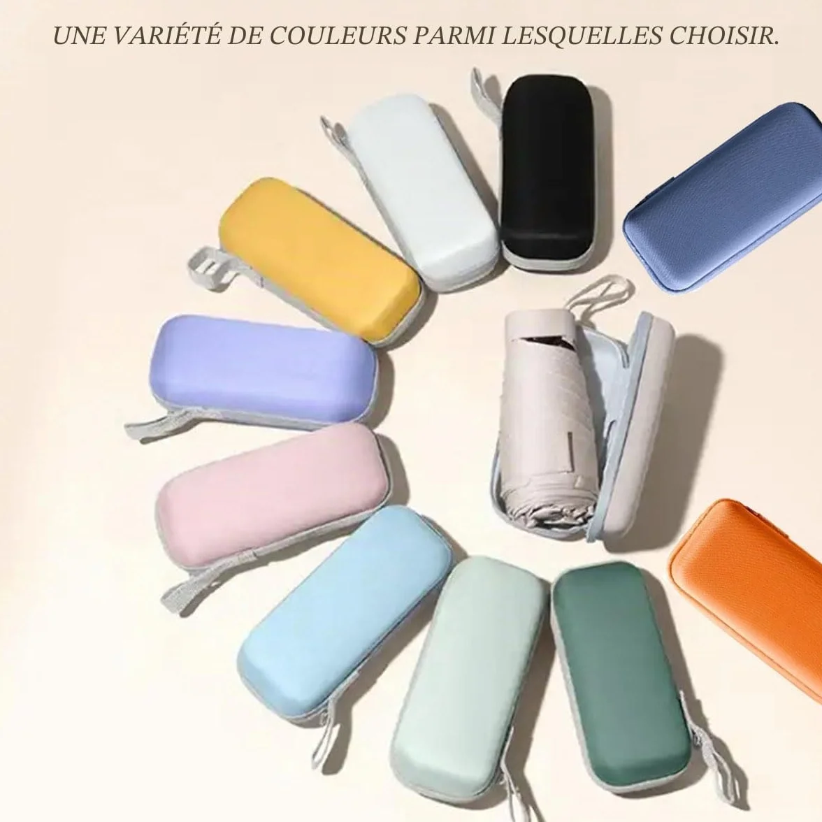 Mini Parapluie Pliant Compact Léger 6 Nervures avec Housse de Capsule