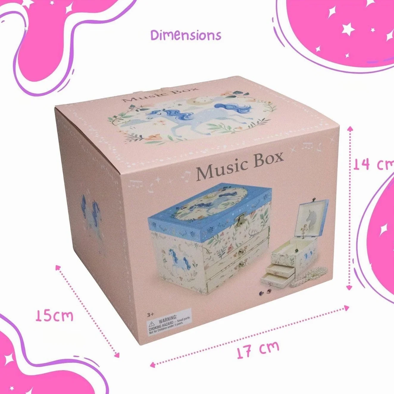 GICO Boîte à bijoux musicale licorne pour enfants avec deux tiroirs