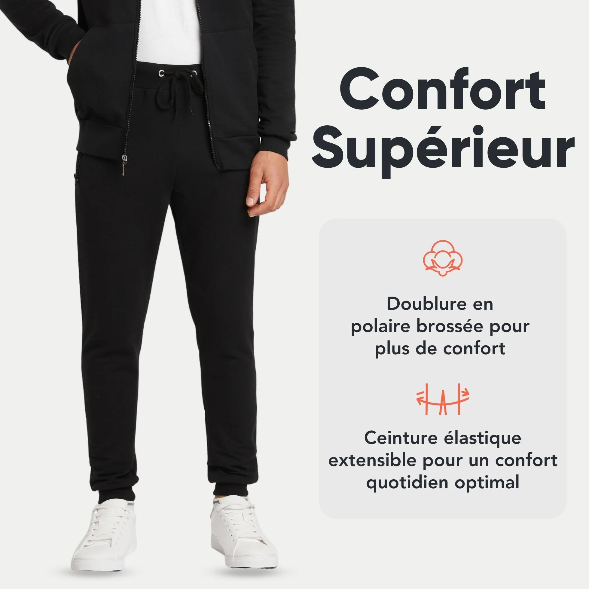 FM London Pantalon de Jogging Slim Coupe Ajustée Hommes Poches Zippées