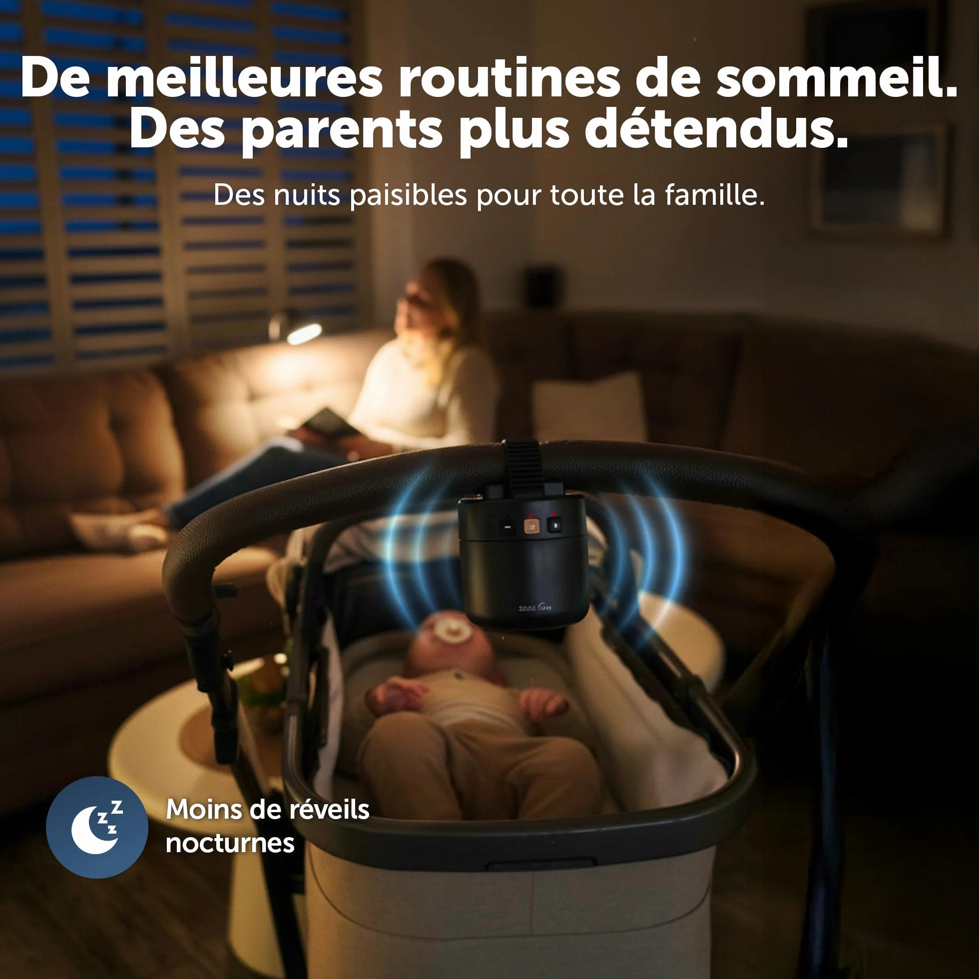 ZAZU Roxy Baby Rocker – Balançoire électrique avec capteur de pleurs, arrêt automatique 40 min, rechargeable USB