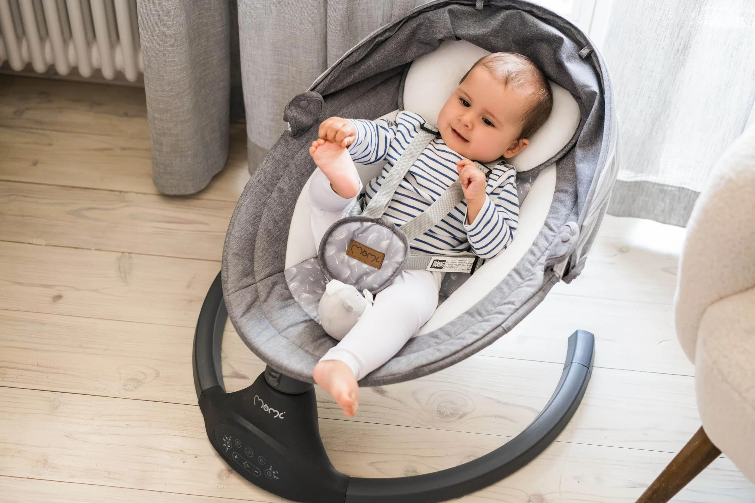 MoMi KENANI Transat balancelle pliable 9 kg télécommande Bluetooth harnais 5 points pare-soleil moustiquaire