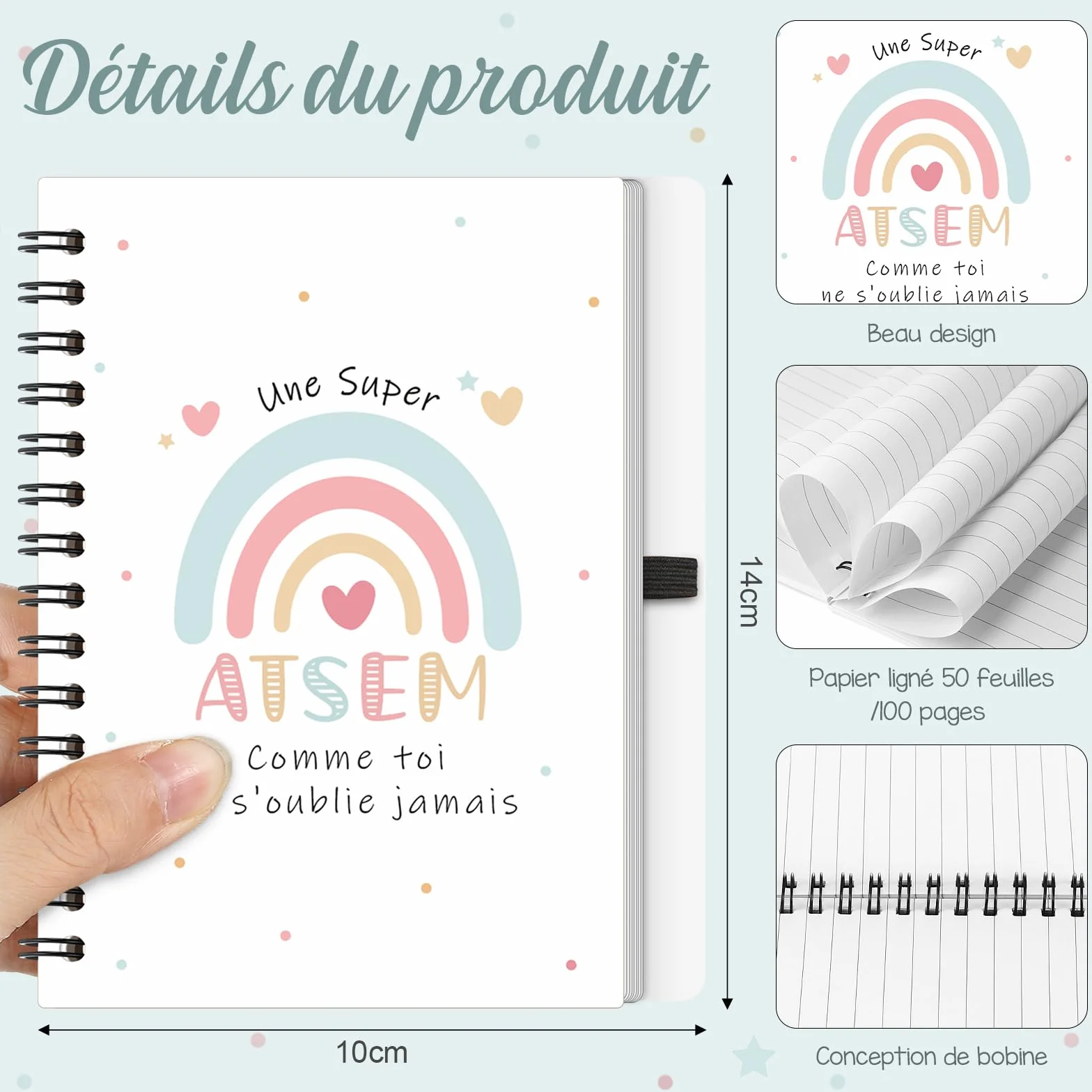 BBTO Ensemble de 4 Pièces Merci Cadeau Atsem Maîtresse d'École avec Trousse, Carnet, Stylo, Porte Clés