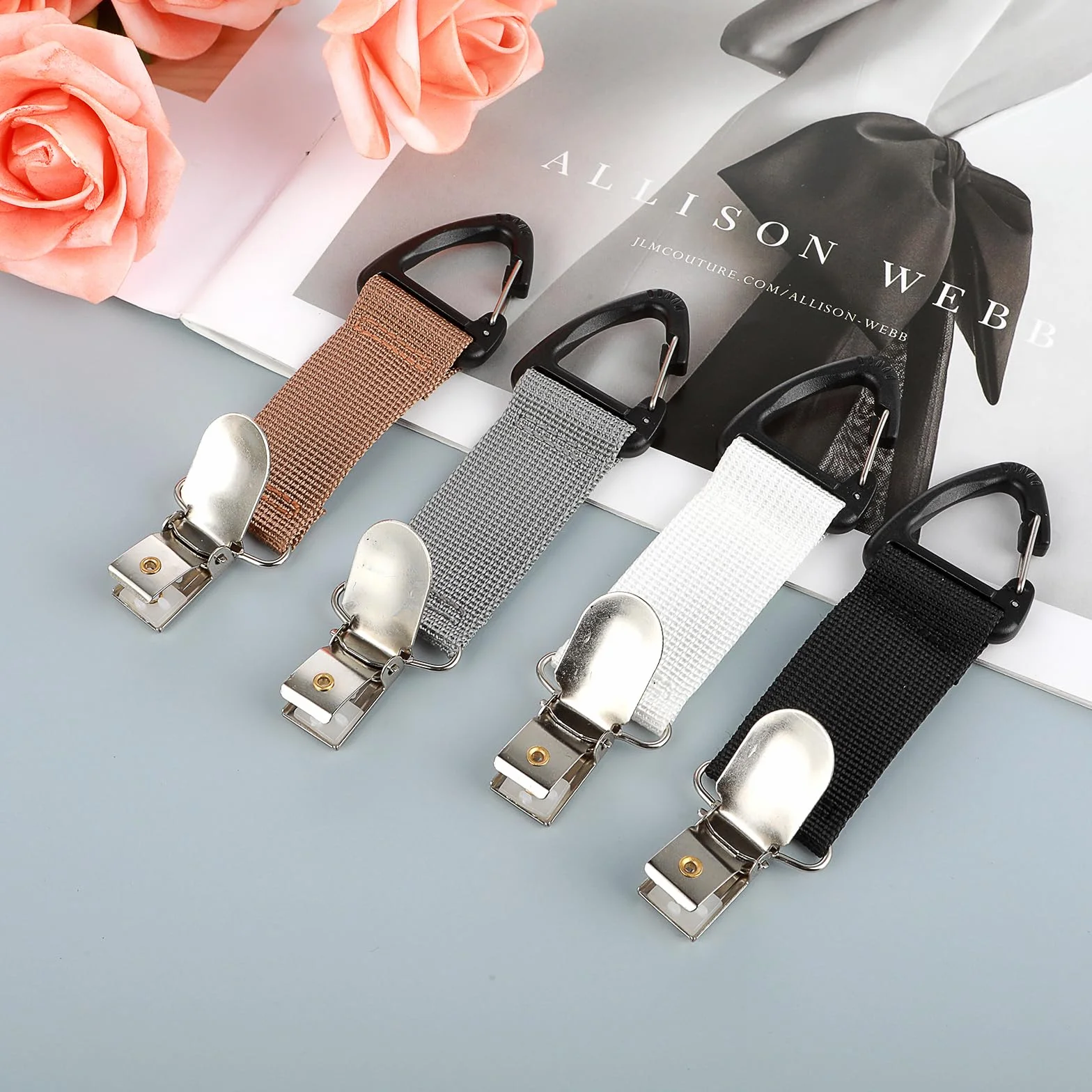 Mabor Lot de 4 pinces élastiques pour chapeau de voyage sac mains libres accessoires sac à dos bagages voyage plein air