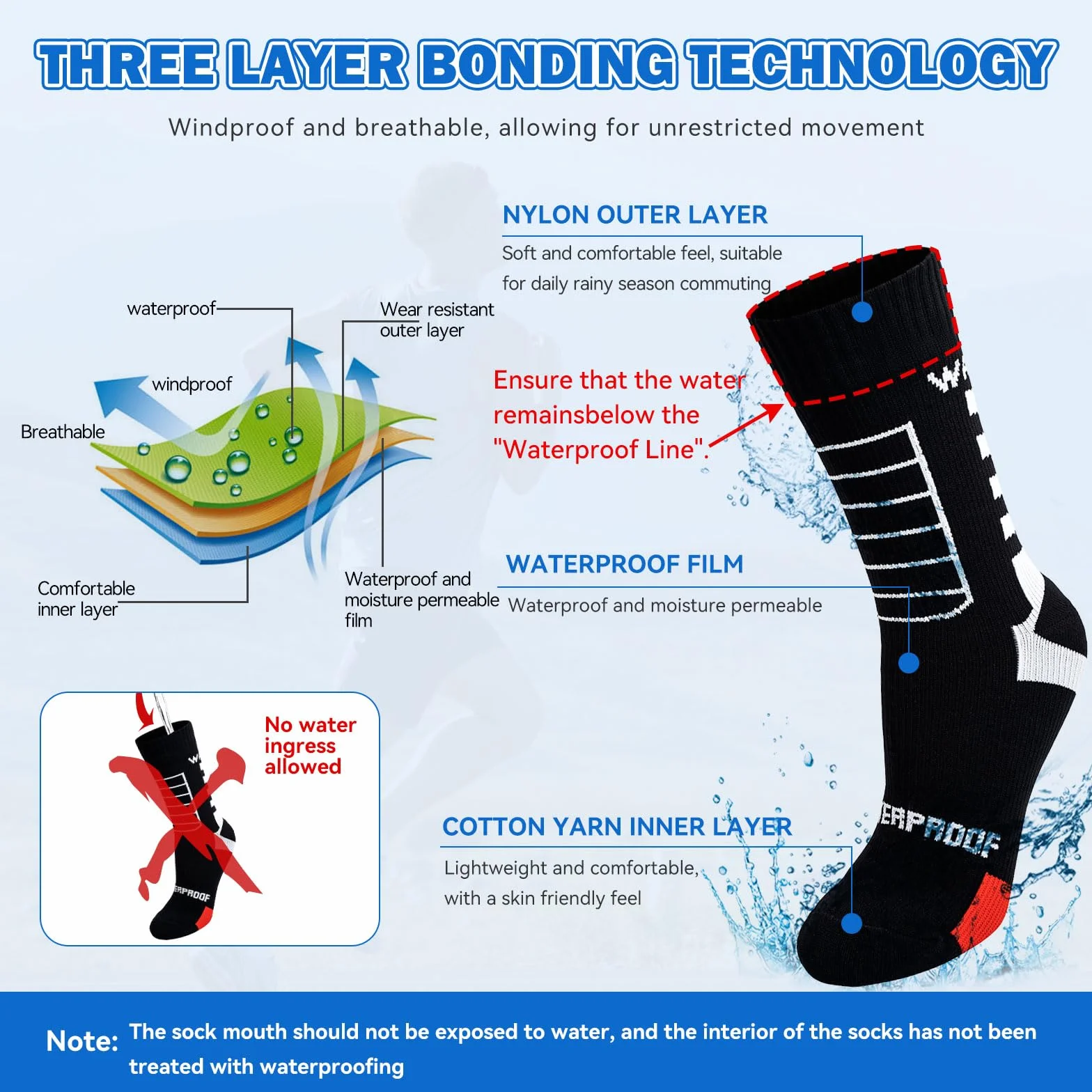 LEOSTEP Chaussettes imperméables sport extérieur haute performance cyclisme ski VTT golf course randonnée