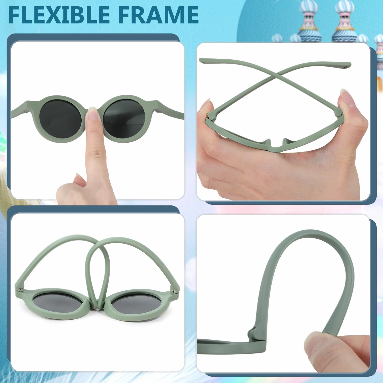 Lunette de Soleil Enfant Polarisées Anti UV400 Protection Flexible avec Sangle Réglable 0-2 Ans