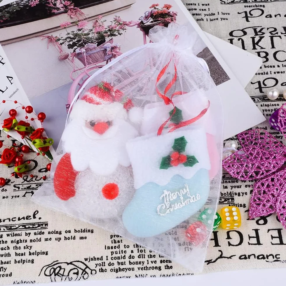 Sacs Organza 20x30cm Pochettes Cadeau avec Cordon de Serrage Blanc 100pcs