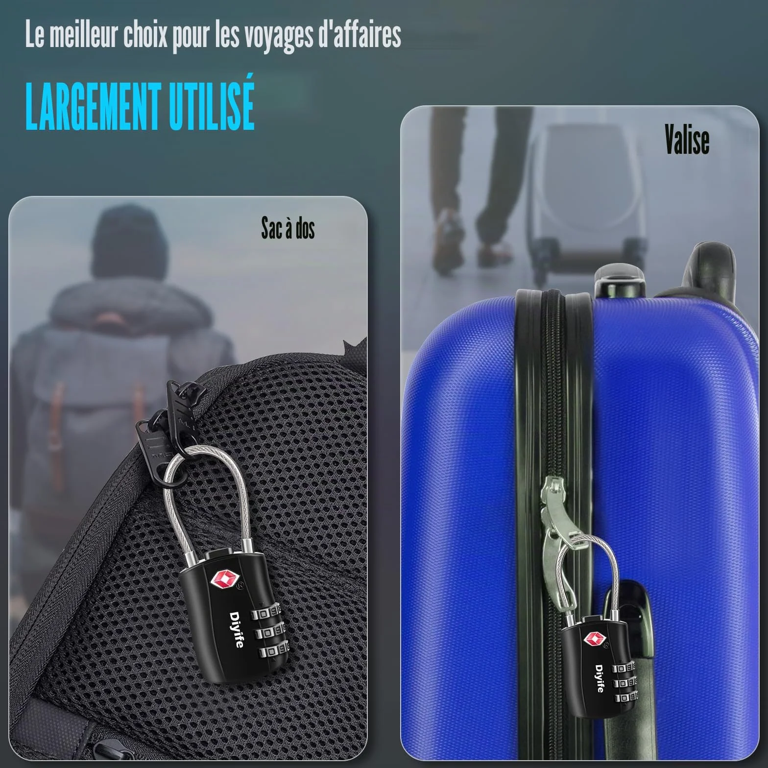 Cadenas pour Bagages TSA Lot de 2, Cadenas de Voyage à 3 Chiffres, Noir