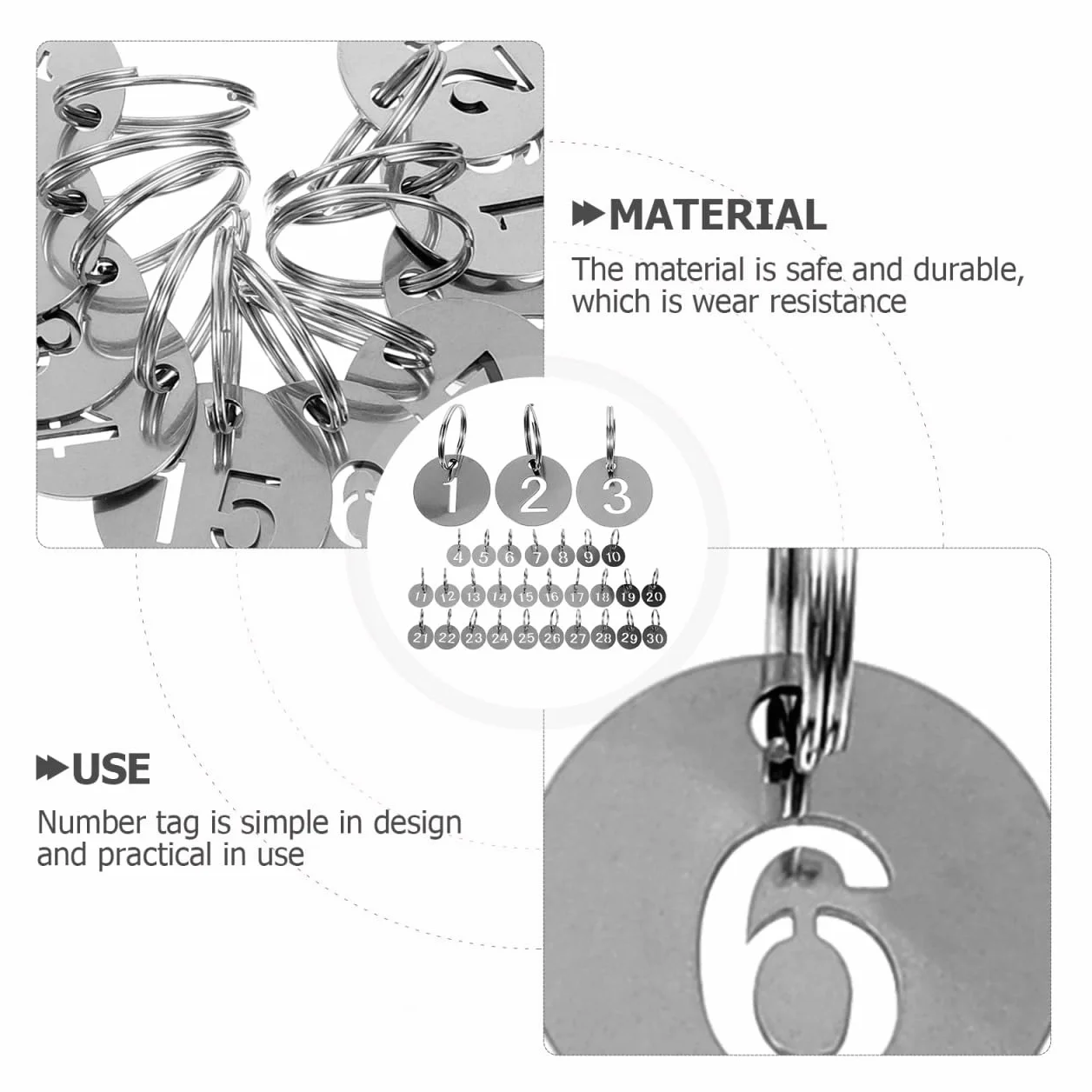 MAGICLULU Étiquettes Numérotées en Acier Inoxydable 30 Pièces Porte-Clés Métal