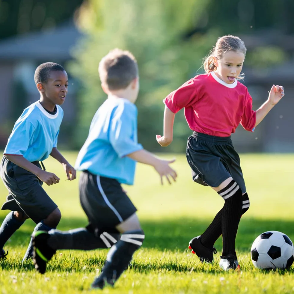 EQLEF Chaussette Foot Enfant, Chaussettes de Football Confortables à Section Mince pour Enfants, Respirantes et Élégantes pour Garçons et Filles 6-10 Ans
