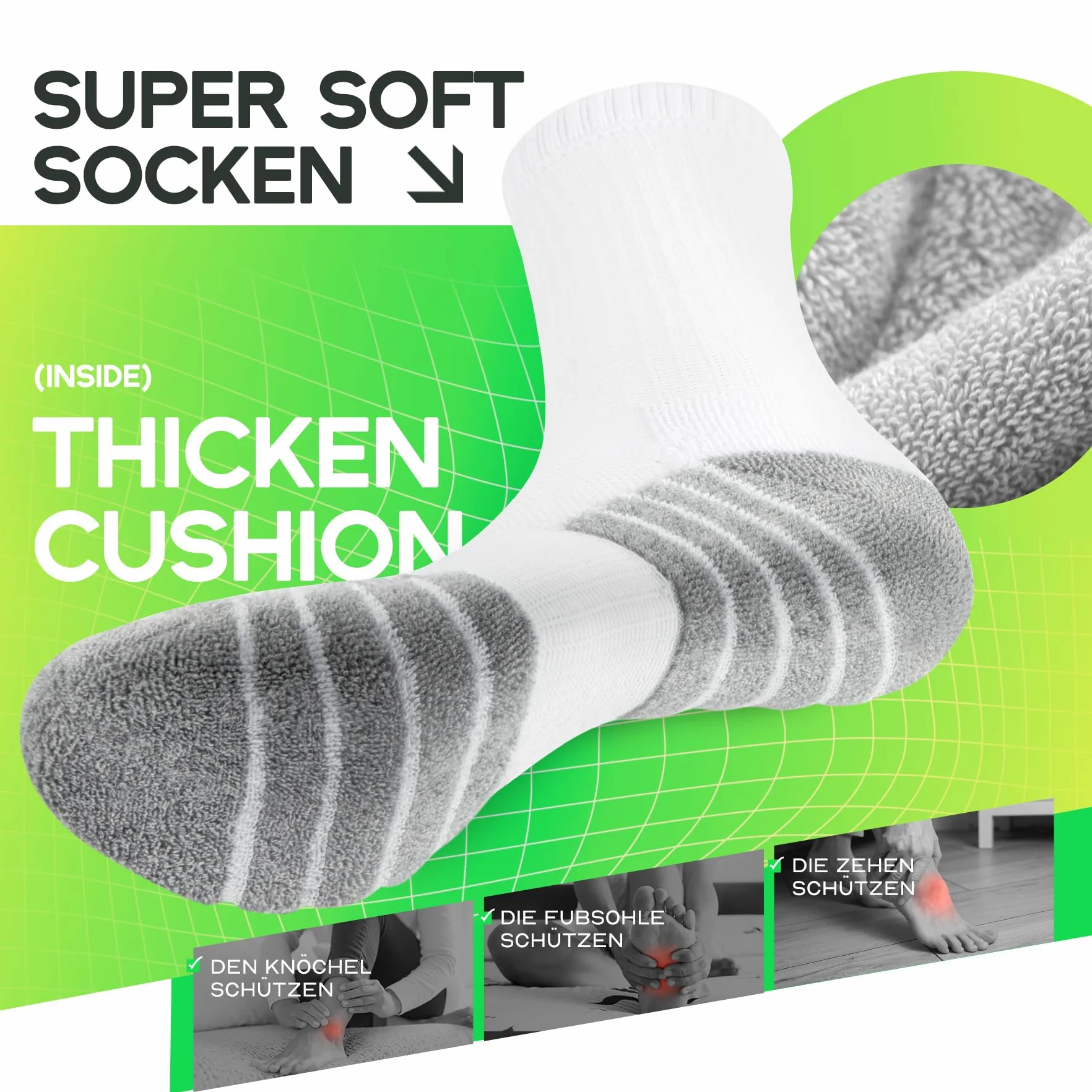 Chaussettes de Sport Coton Éponge Lot de 6 Homme Femme OEKO-TEX Standard 100 Tennis Course Trekking Golf