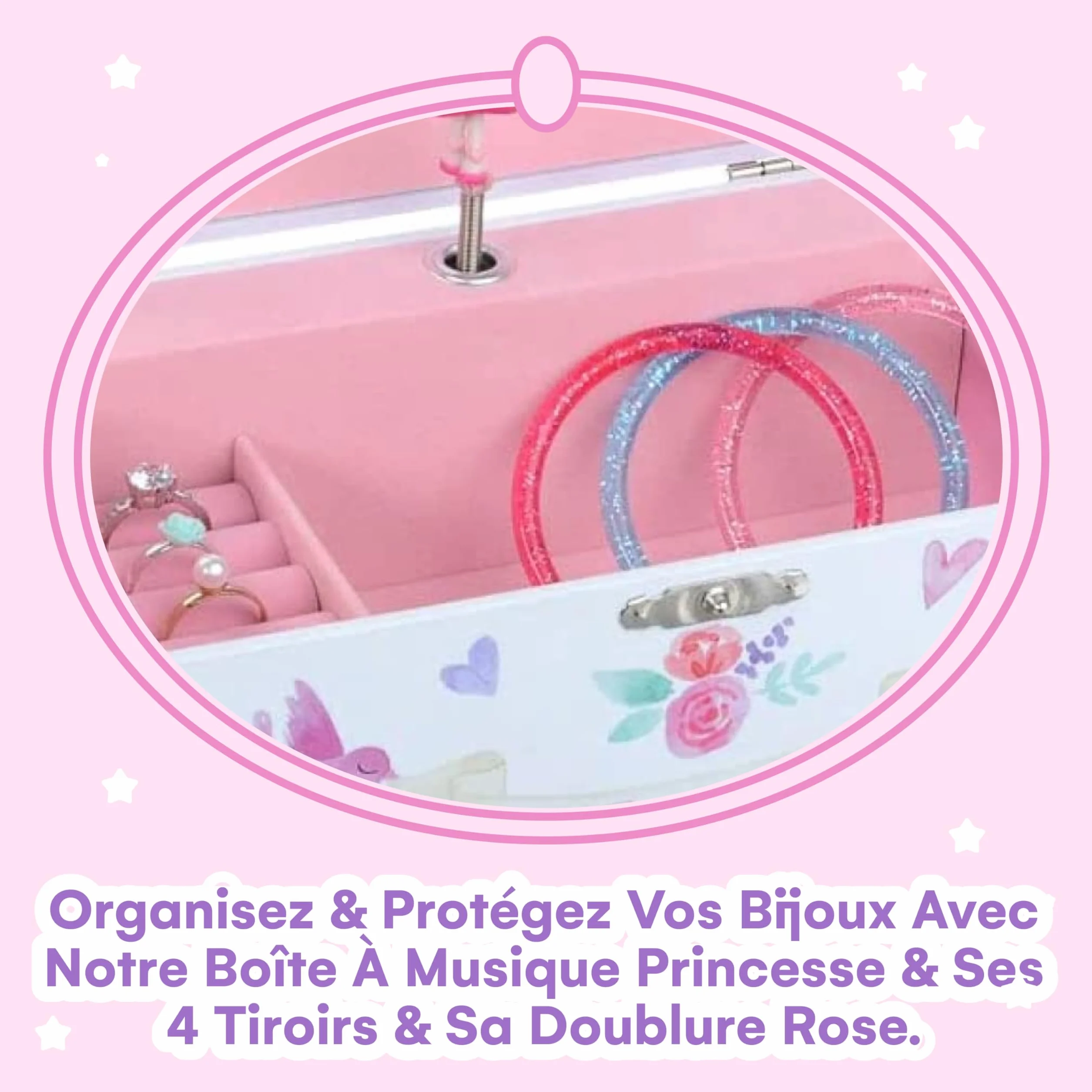 Jewelkeeper Grande Boîte à Bijoux Musicale 4 Tiroirs Rangement Licorne Princesse Enchantées Mélodie Danse Fée Dragée