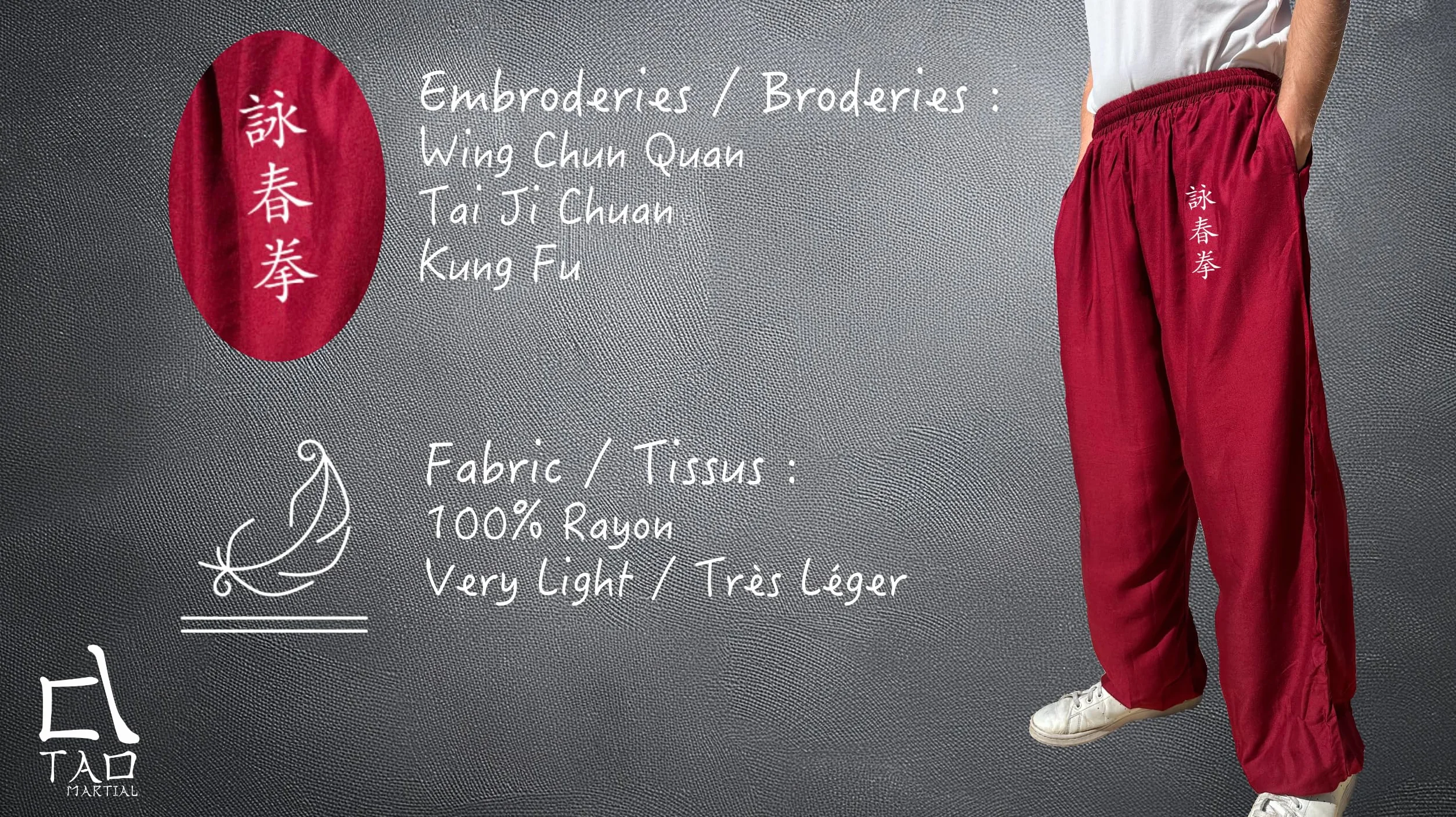 Pantalon Kung Fu Style Tai Chi Wing Chun avec Poches Ample en Viscose