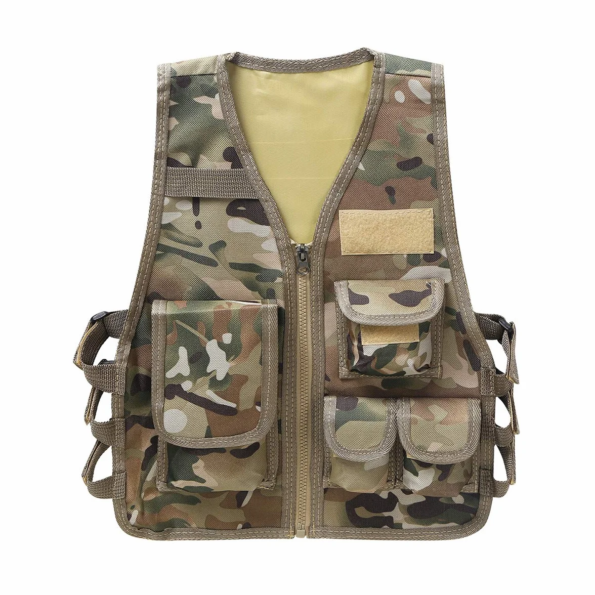 Oyolan Gilet de Pêche pour Enfant Garçon Fille Photographe Multipoches Camouflage Veste sans Manches Réglable Chasse Camping