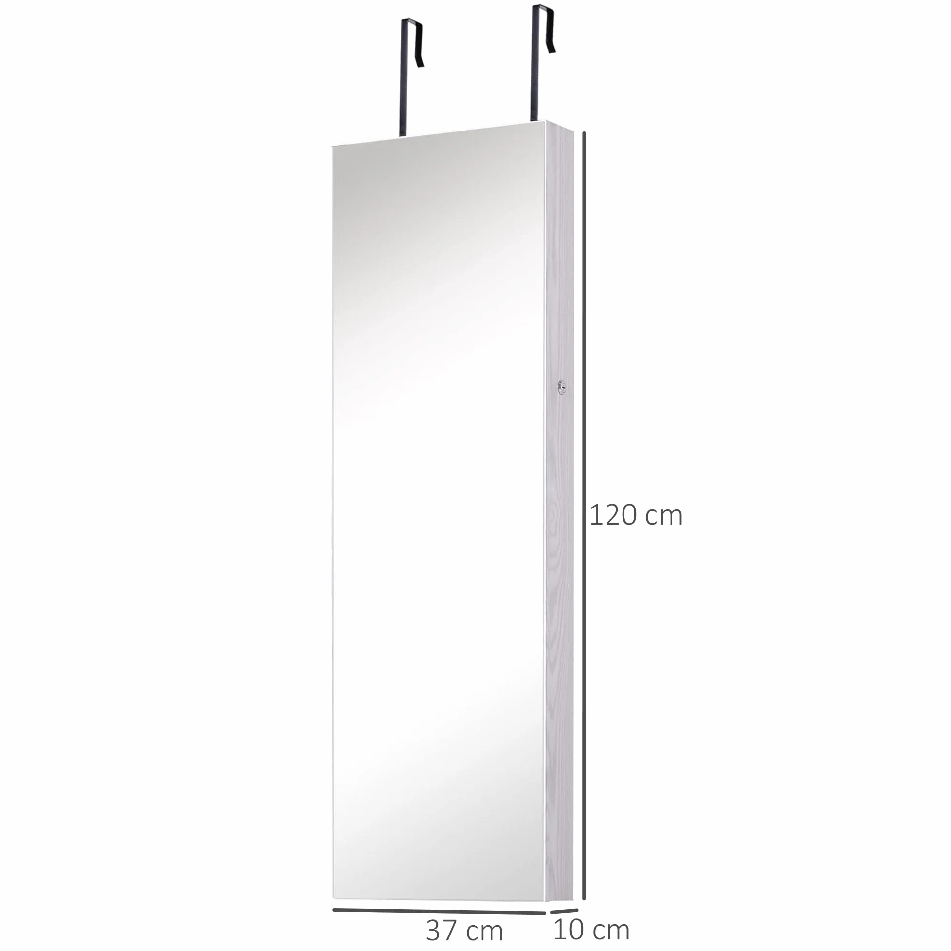 HOMCOM Armoire à bijoux avec miroir LED, verrouillable, fixation porte ou mur, 37x10x120cm, effet bois grisé