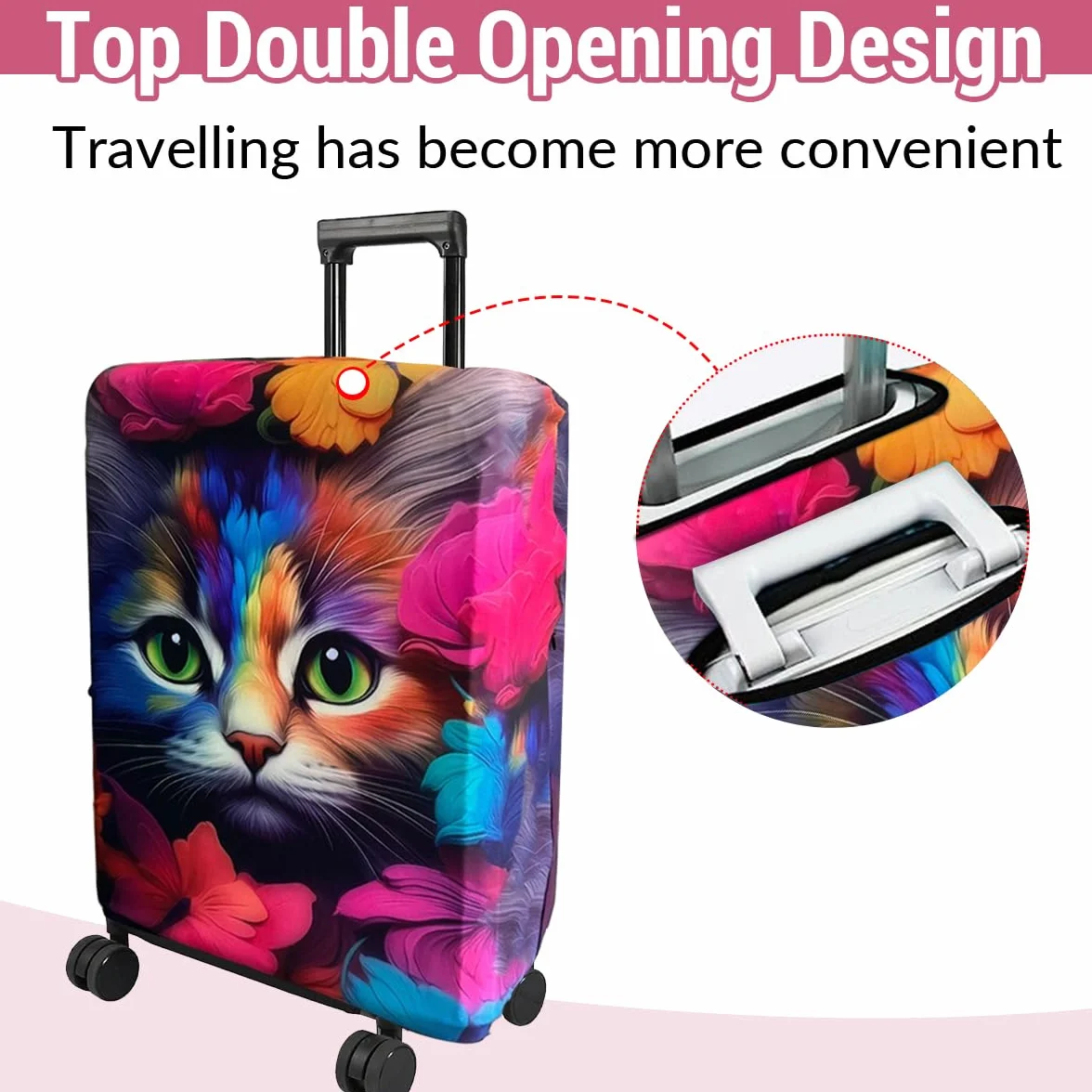 Housse Valise Protection Elastique Motif Chat Imprimé 3D Anti-Rayures pour Suitcase 18-32 Pouces