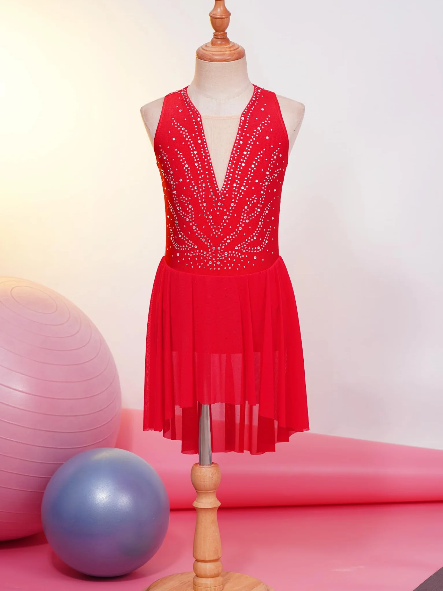 Robe Patinage Artistique Strass Justaucorps sans Manches Danse Enfant Fille