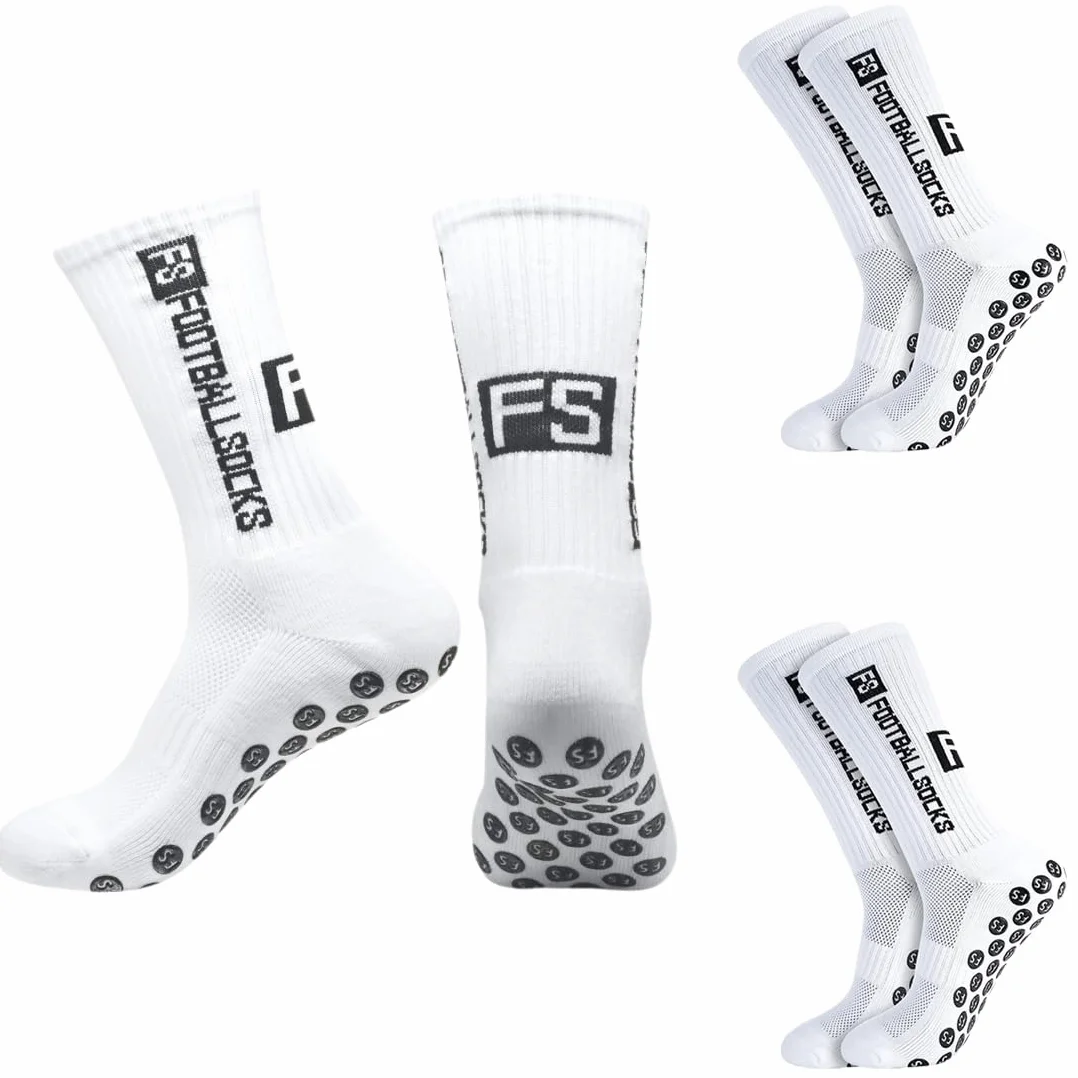 Chaussettes Antidérapantes Homme Femme EU 39-46 Sport Football Basket Rugby Yoga Trekking Blanc