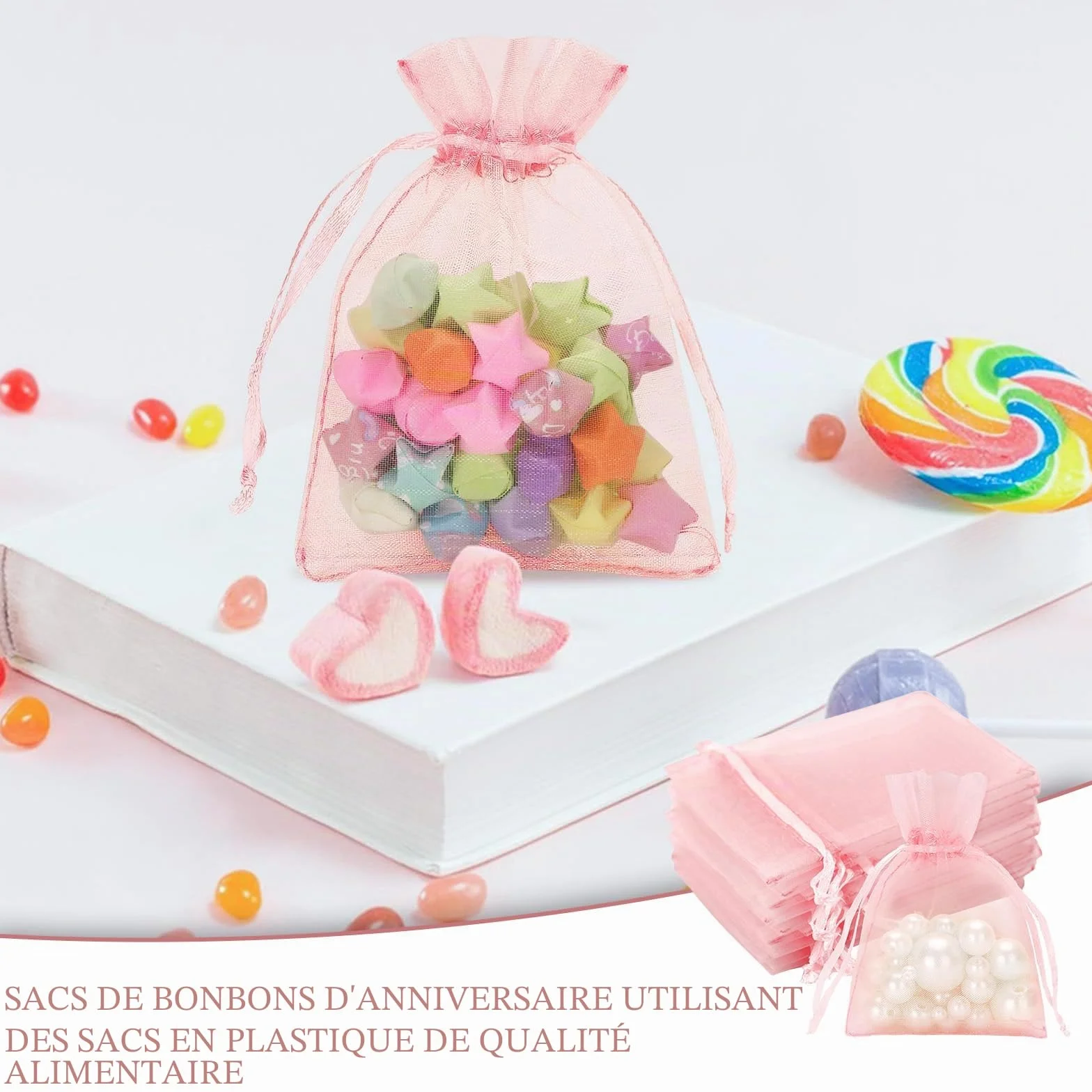 Sachet Organza 50PCS Pochette Cadeau 7x9 cm Sac à Bijoux Lavande Mariage
